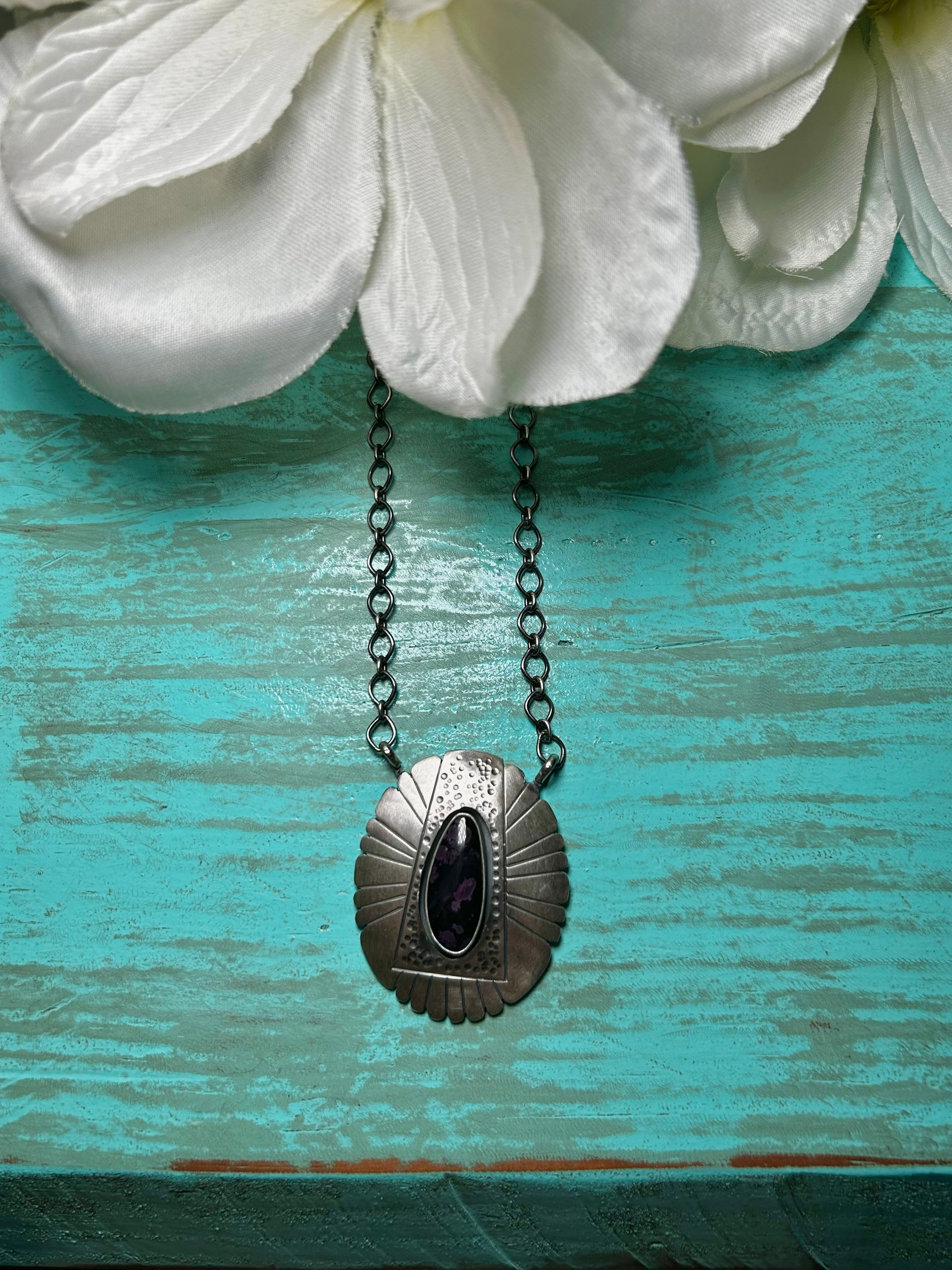 Navajo Made Sugilile & Sterling Sliver Necklace