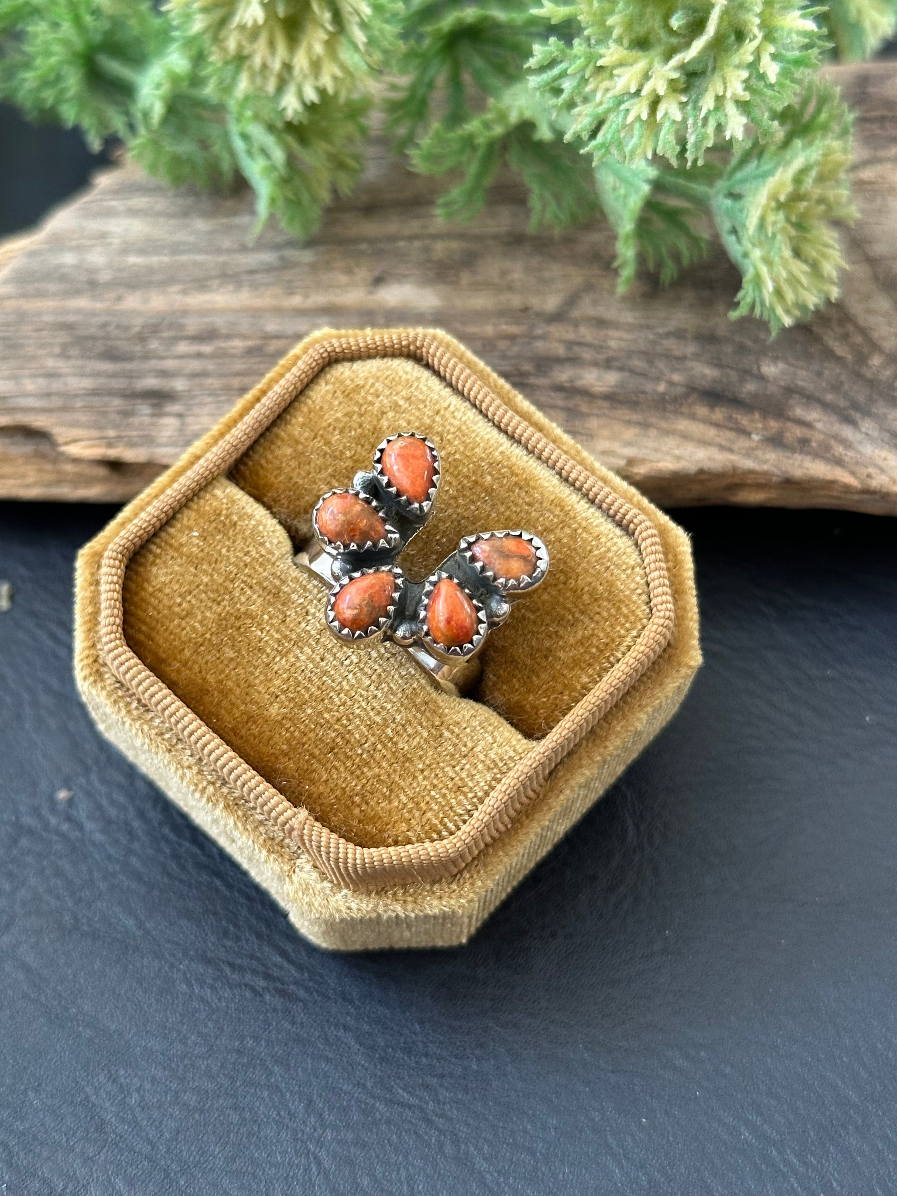 TTD “LUCKY” Apple Coral & Sterling Silver Naja Ring