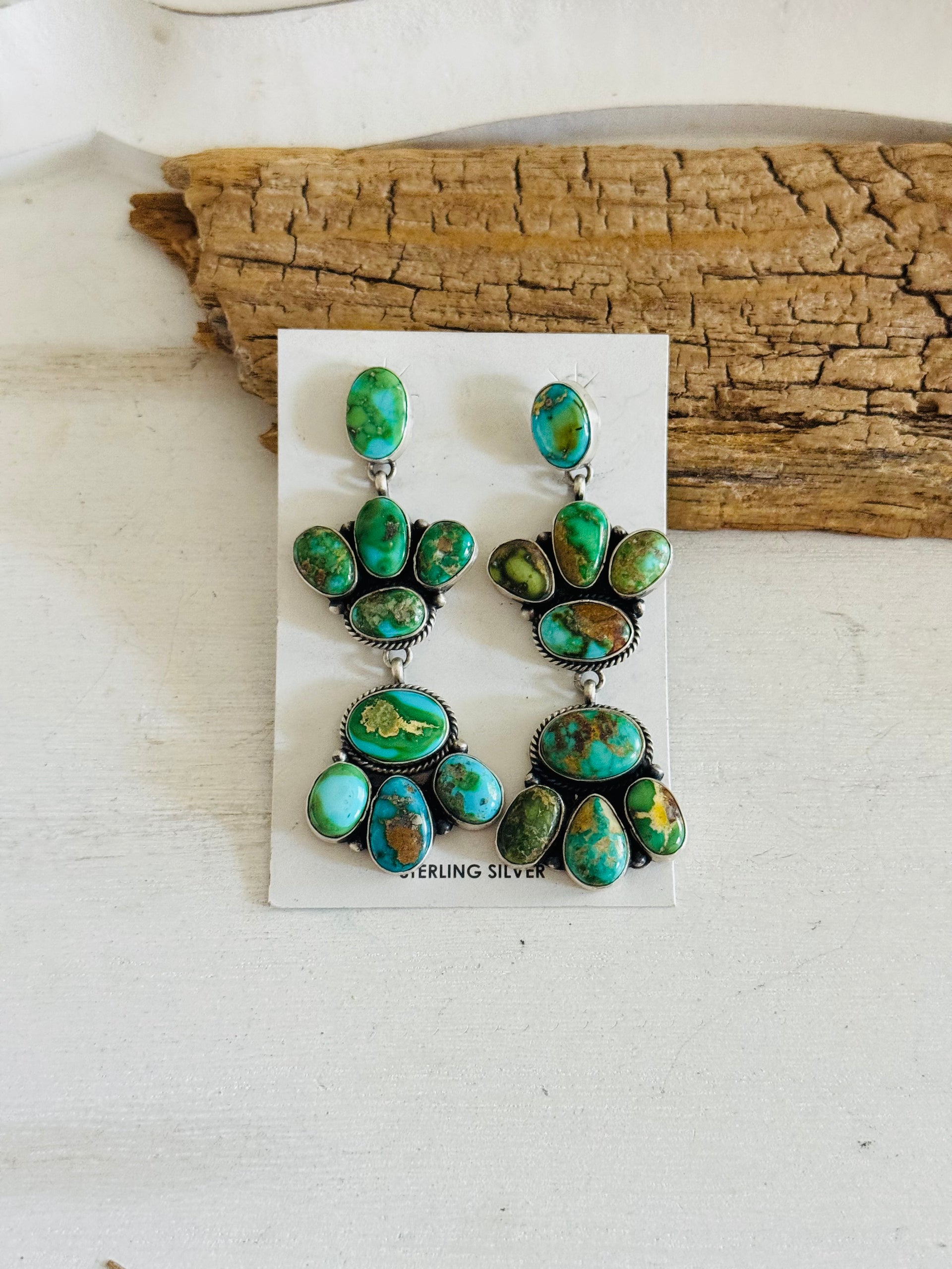 Eleanor Richards Sonoran Mountain Turquoise & Sterling Silver Post Dangle Cluster Earrings