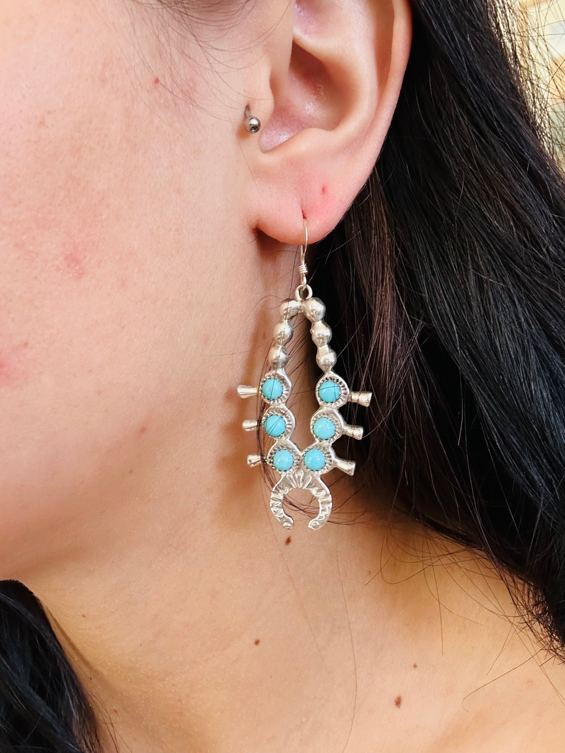 Navajo Made Sleeping Beauty  & Sterling Silver Earrings