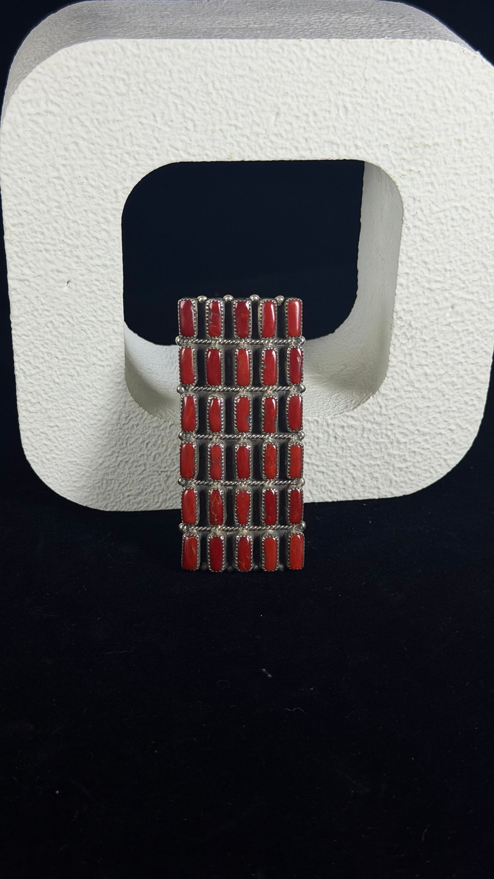Navajo Made Mediterranean Coral & Sterling Silver Adjustable Cluster Ring