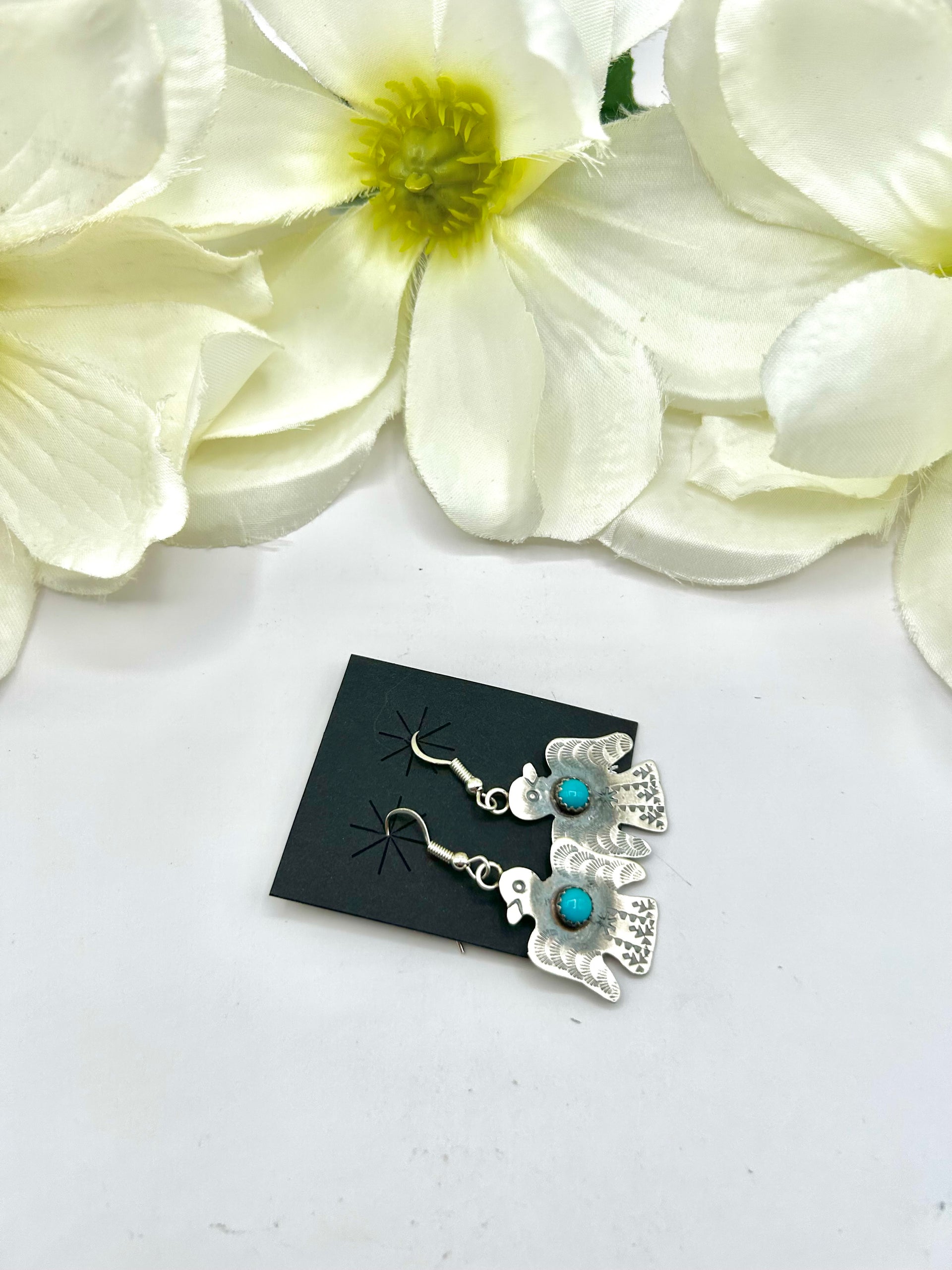 Gabrielle Yazzie Kingman Turquoise & Sterling Silver Hook Earrings