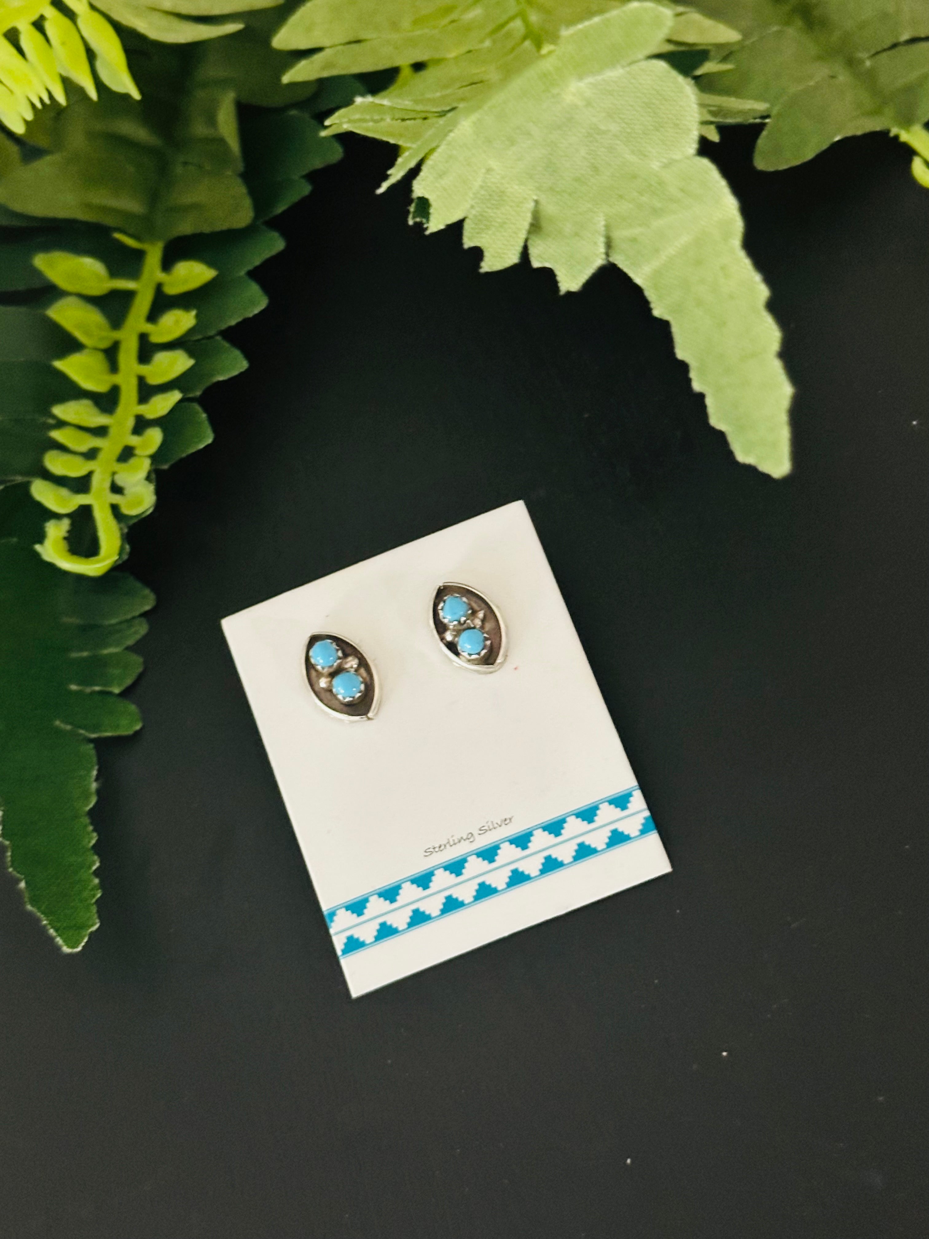 Navajo Made Kingman Turquoise & Sterling Silver Post Earrings