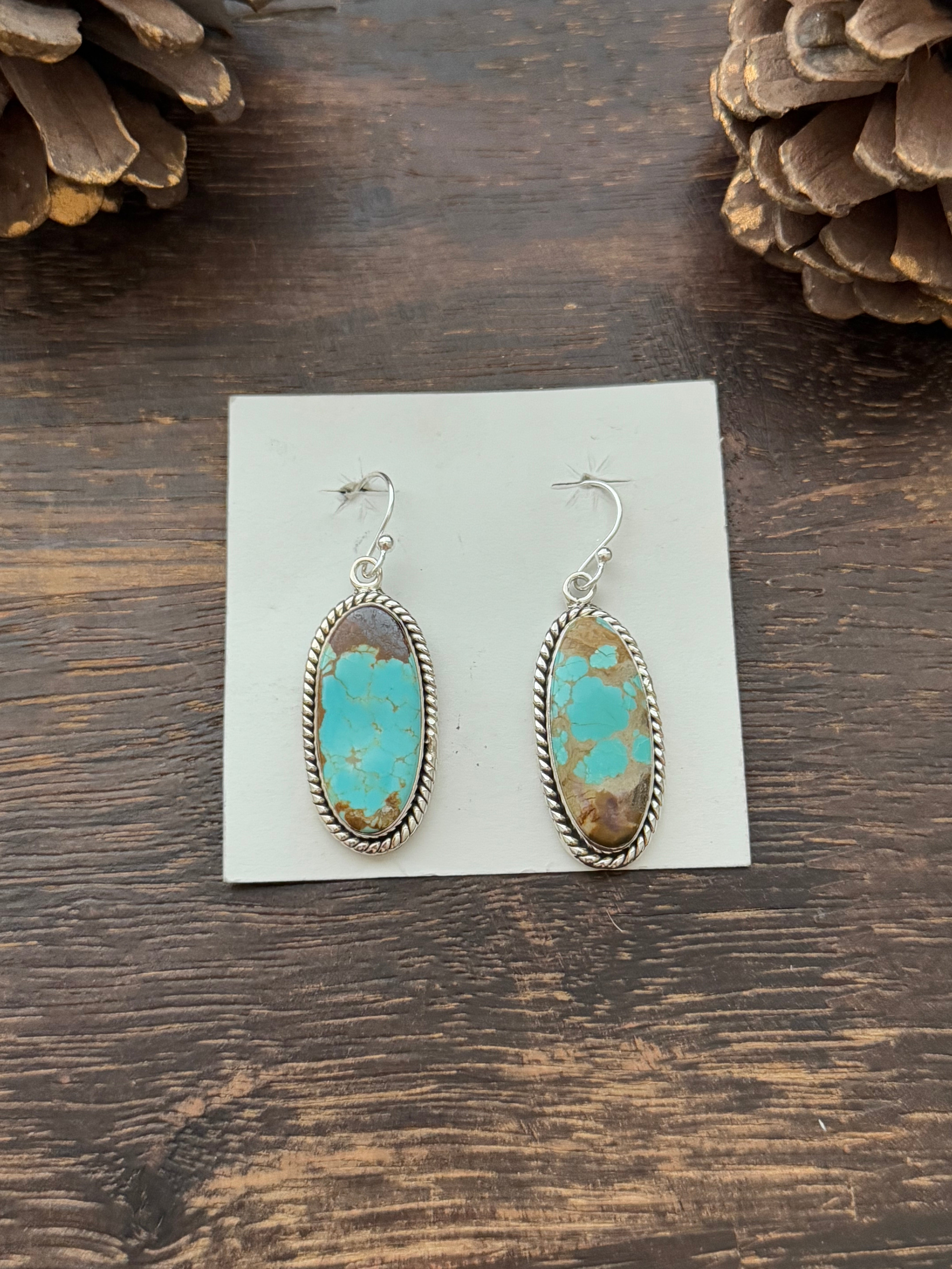 Southwest Handmade #8 Turquoise & Sterling Silver Dangle Earrings