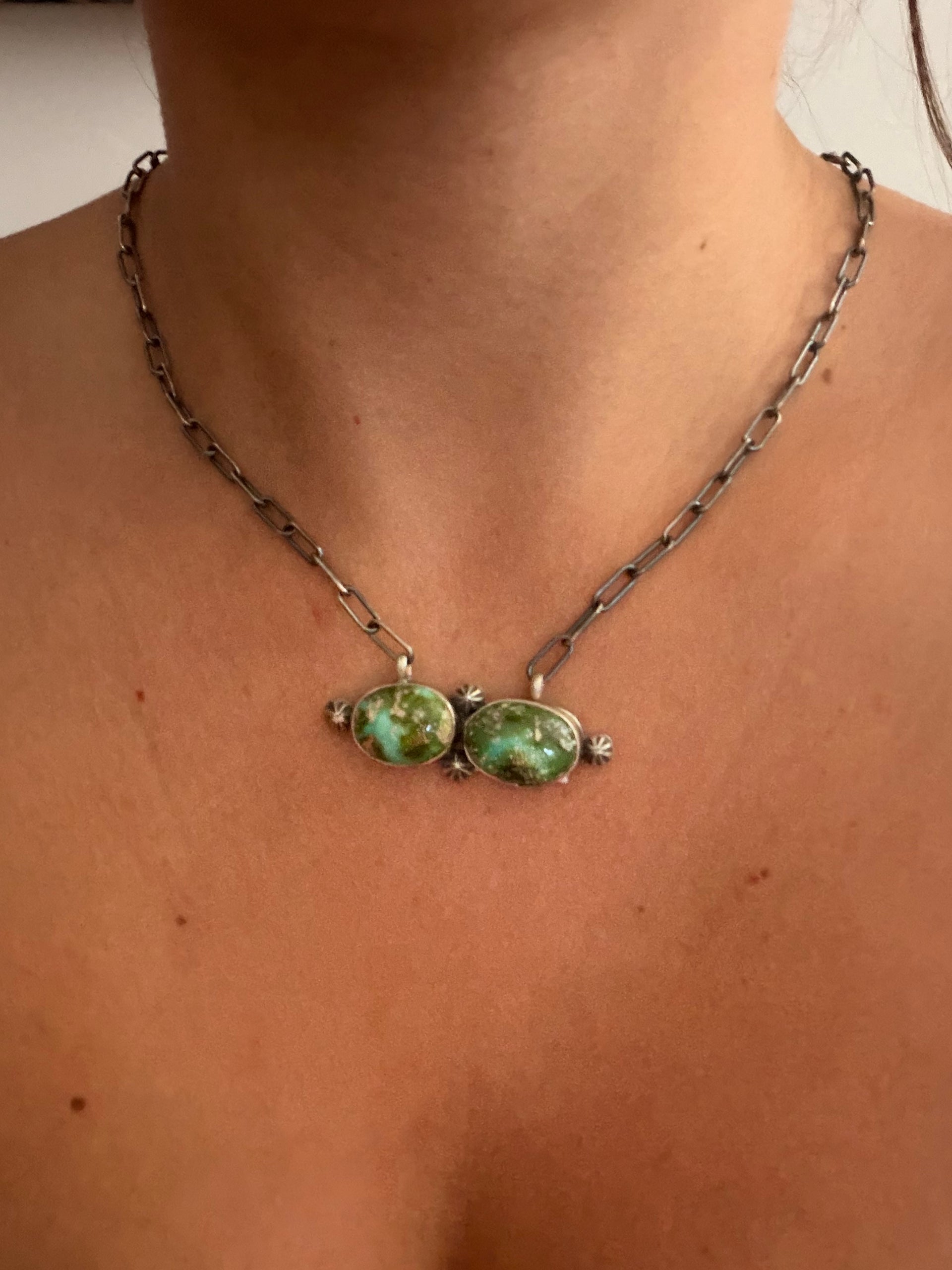 Navajo Made Sonoran Mountain Turquoise & Sterling Silver Bar Necklace