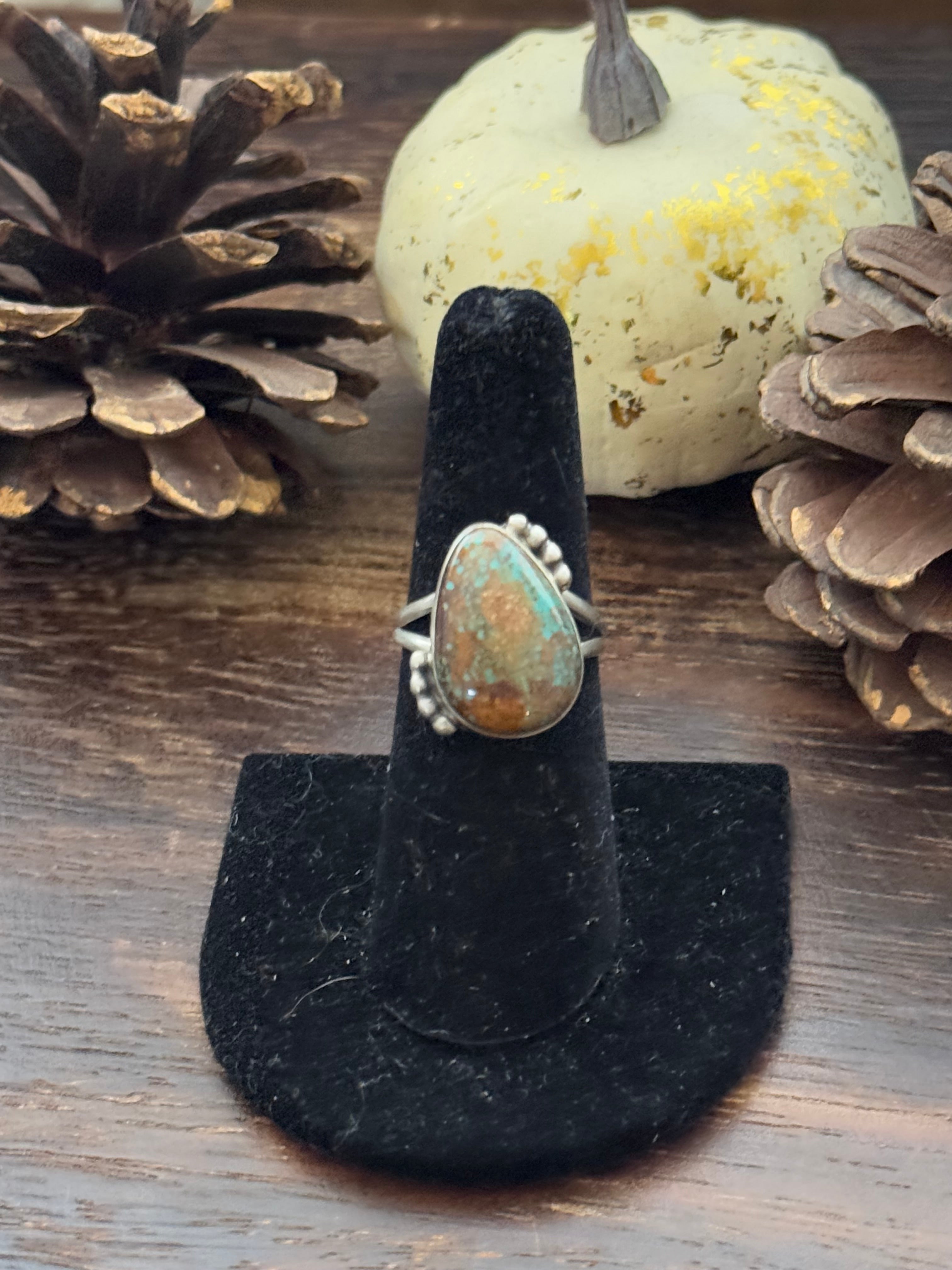 Navajo Made Turquoise Mountain & Sterling Silver Ring Size 7.5