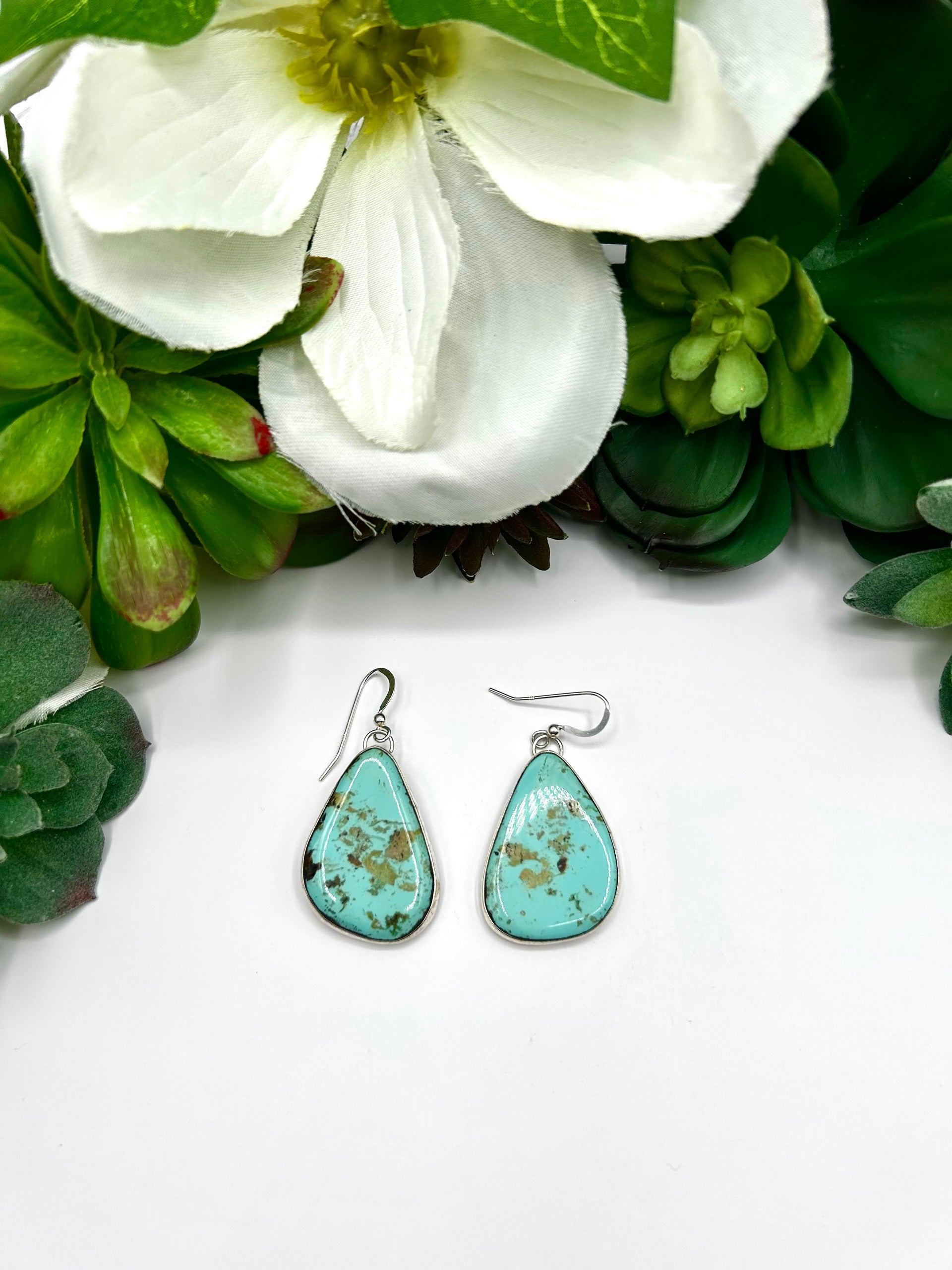 Adam Fiero #8 Turquoise & Sterling Silver Hook Dangle Earrings