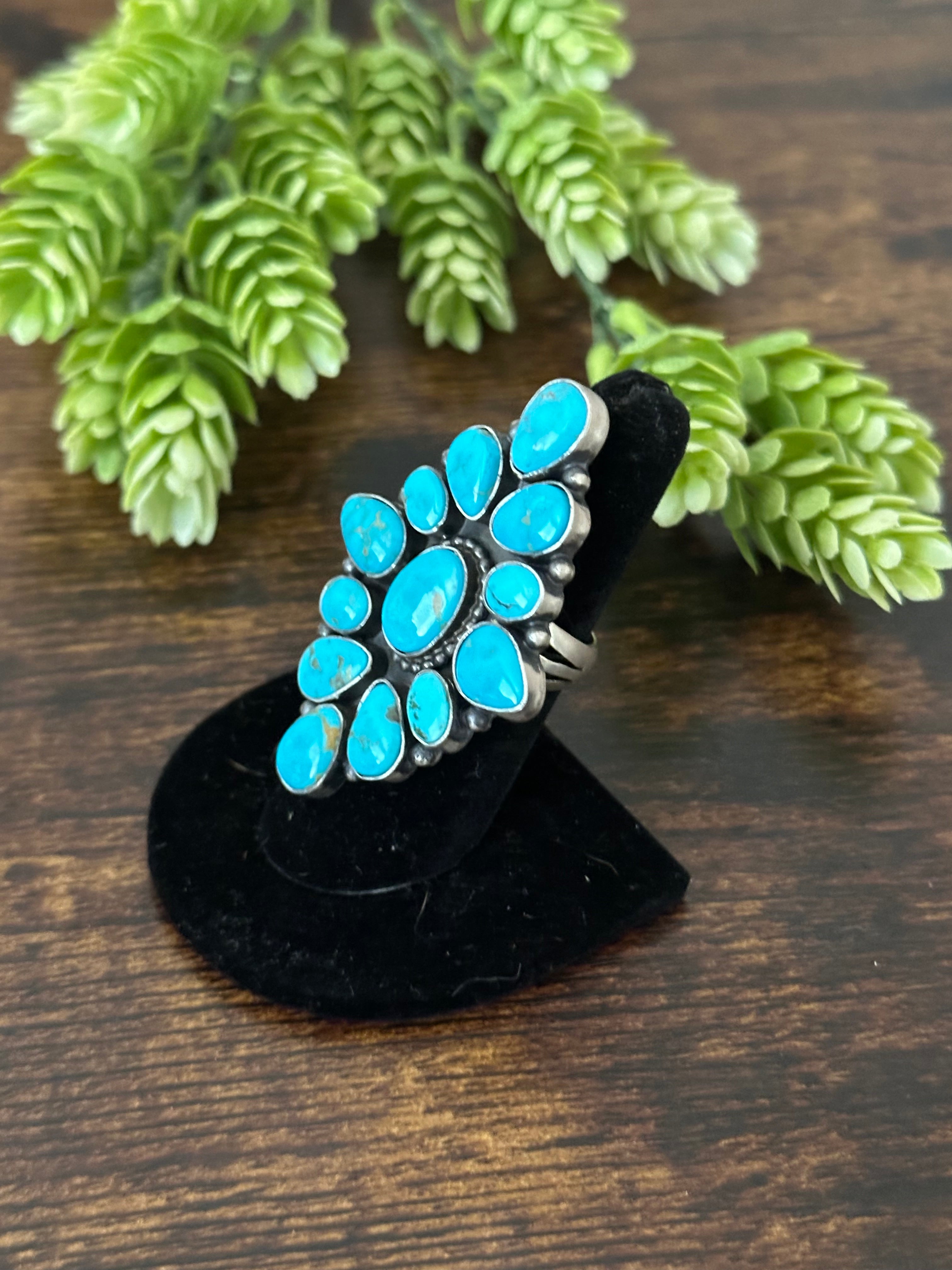 Blaine Yellowhorse Kingman Turquoise & Sterling Silver Ring Size 7.25