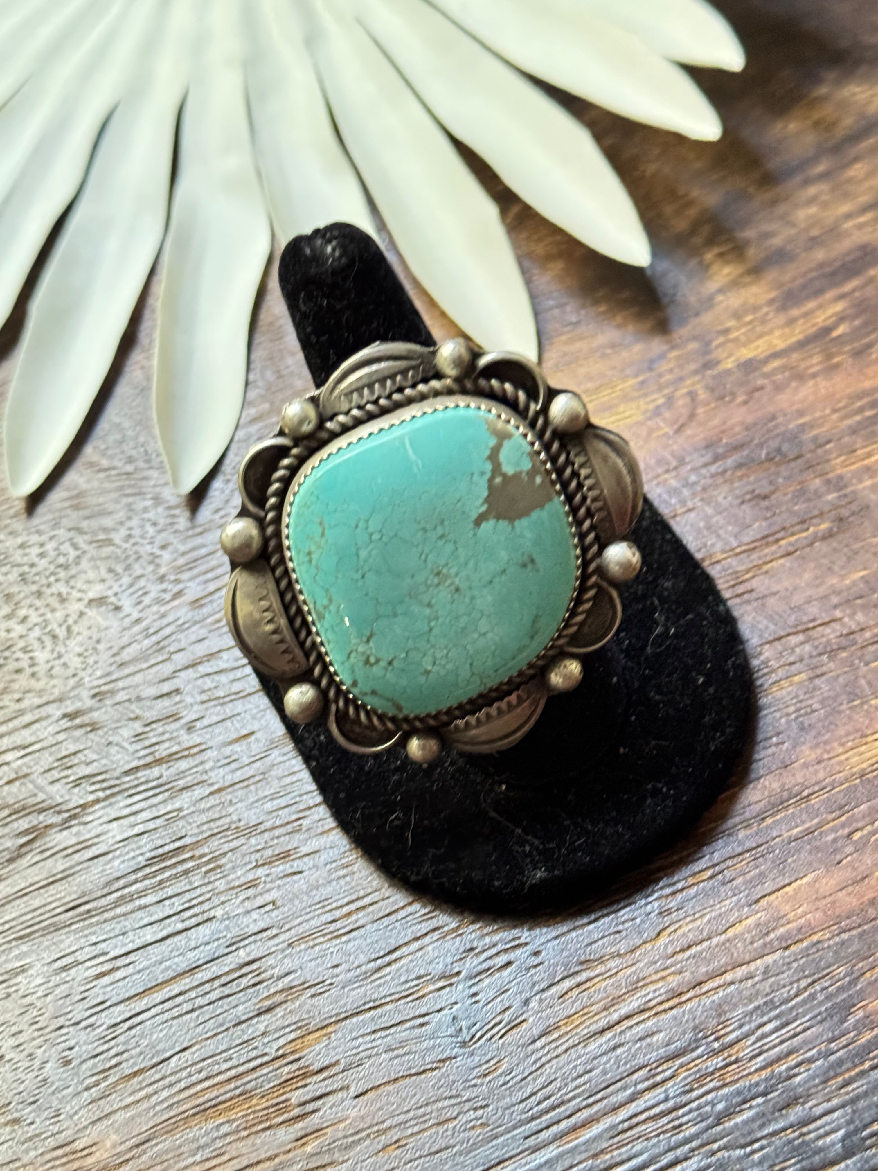 Navajo Made #8 Turquoise & Sterling Silver Adjustable Ring