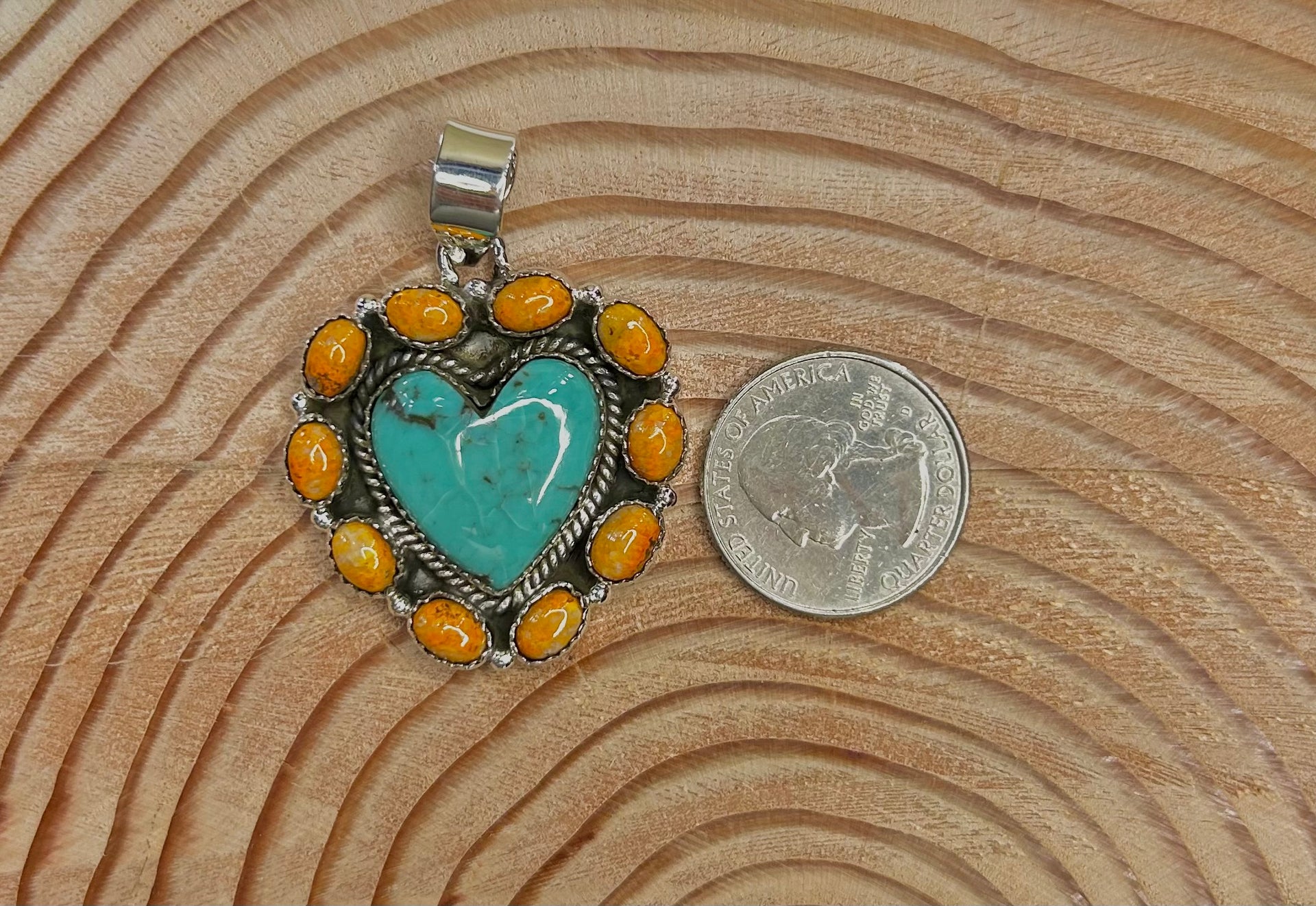 Southwest Handmade Multi Stone & Sterling Silver Heart Pendant