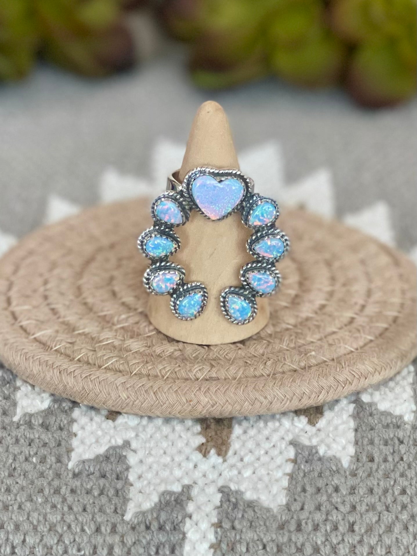 Southwest Handmade Opal & Sterling Silver Adjustable Naja Ring