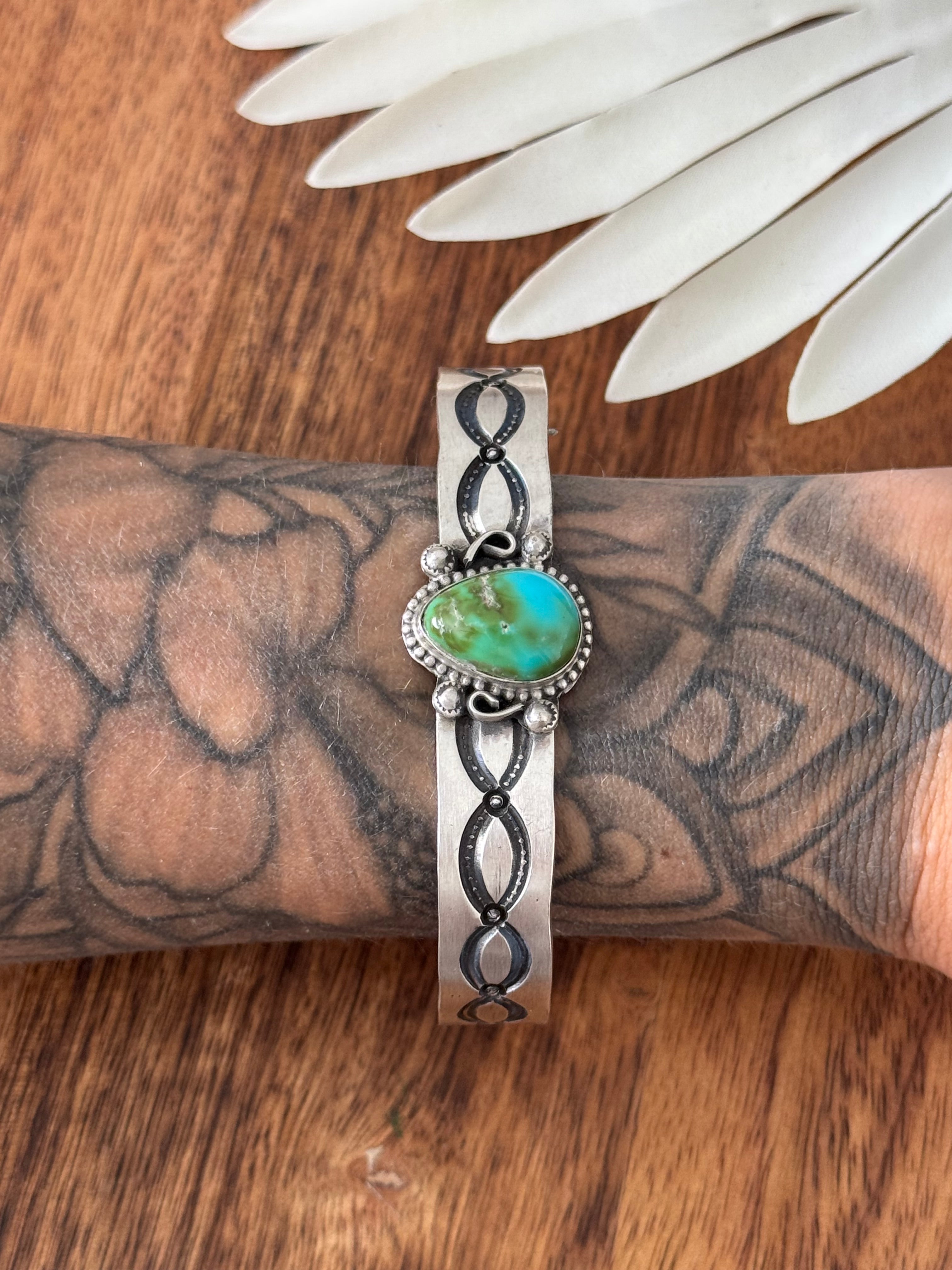 Navajo Made Sonoran Mountain Turquoise & Sterling Silver Cuff Bracelet