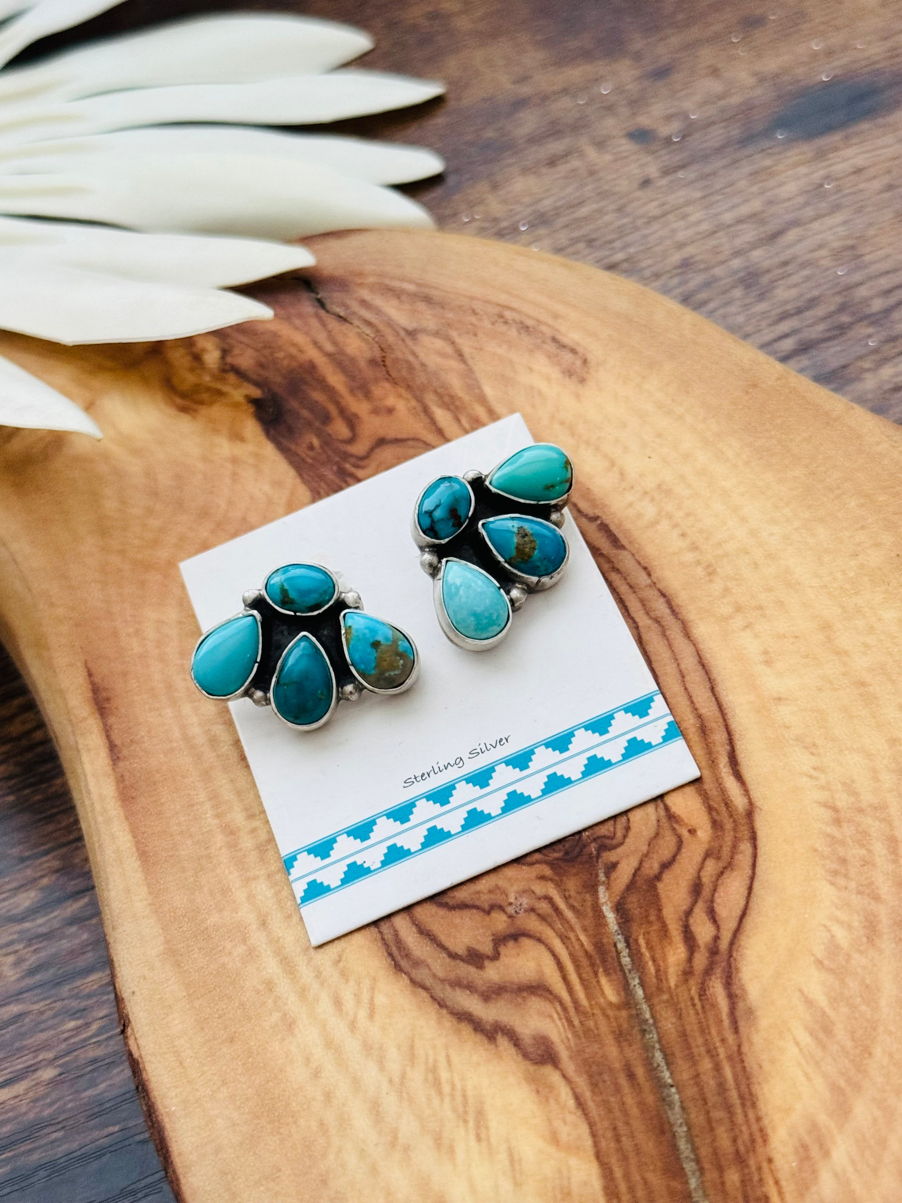 Marcella James Kingman Turquoise & Sterling Silver Post Cluster Earrings