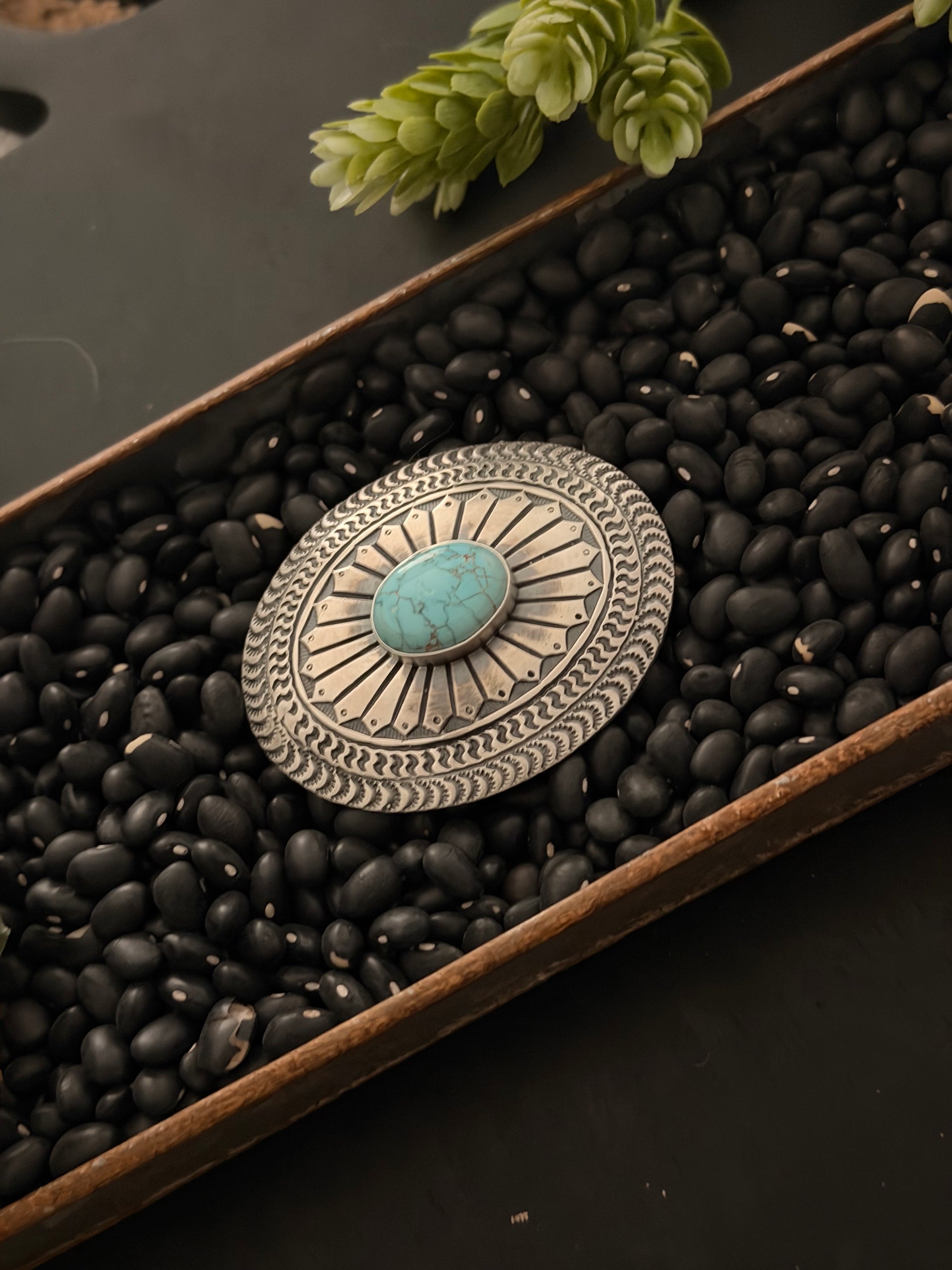 Navajo Made Mine 8 Turquoise & Sterling Silver Belt Buckle