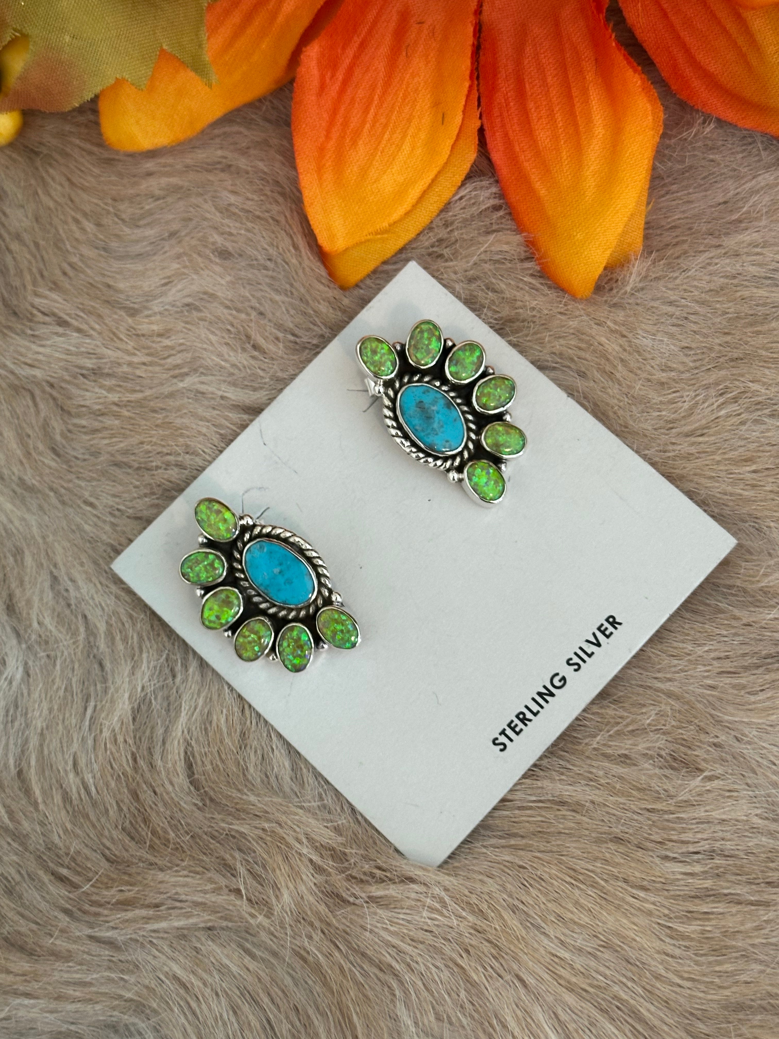 Southwest Handmade Multi Stone & Sterling Silver Post Earrings