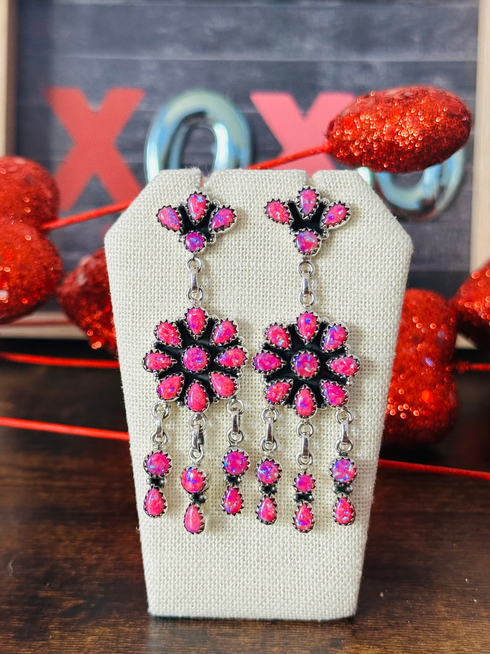 Southwest Handmade Pink Opal & Sterling Silver Post Dangle Earrings