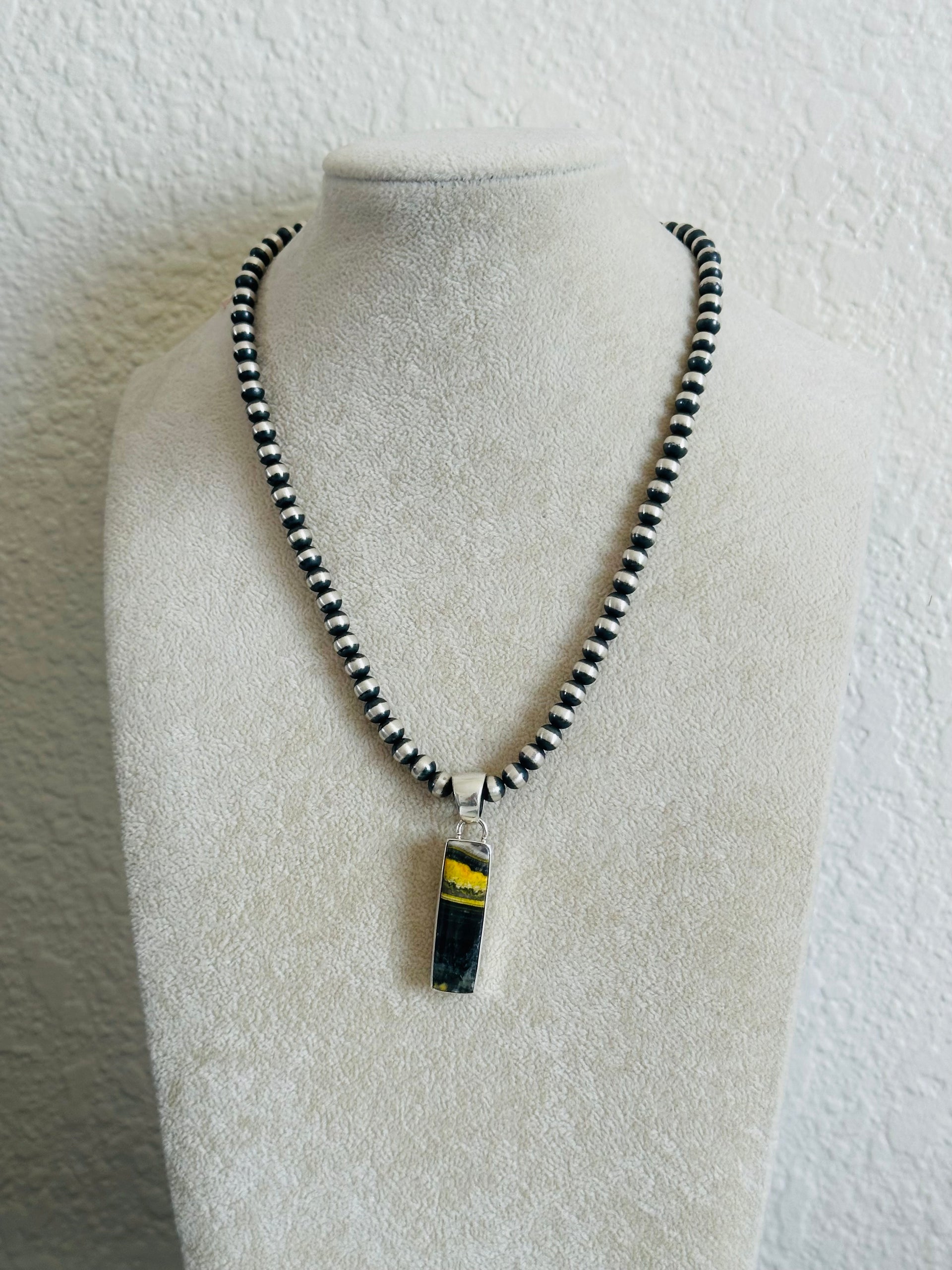 Navajo Made Bumblebee Jasper & Sterling Silver Pendant