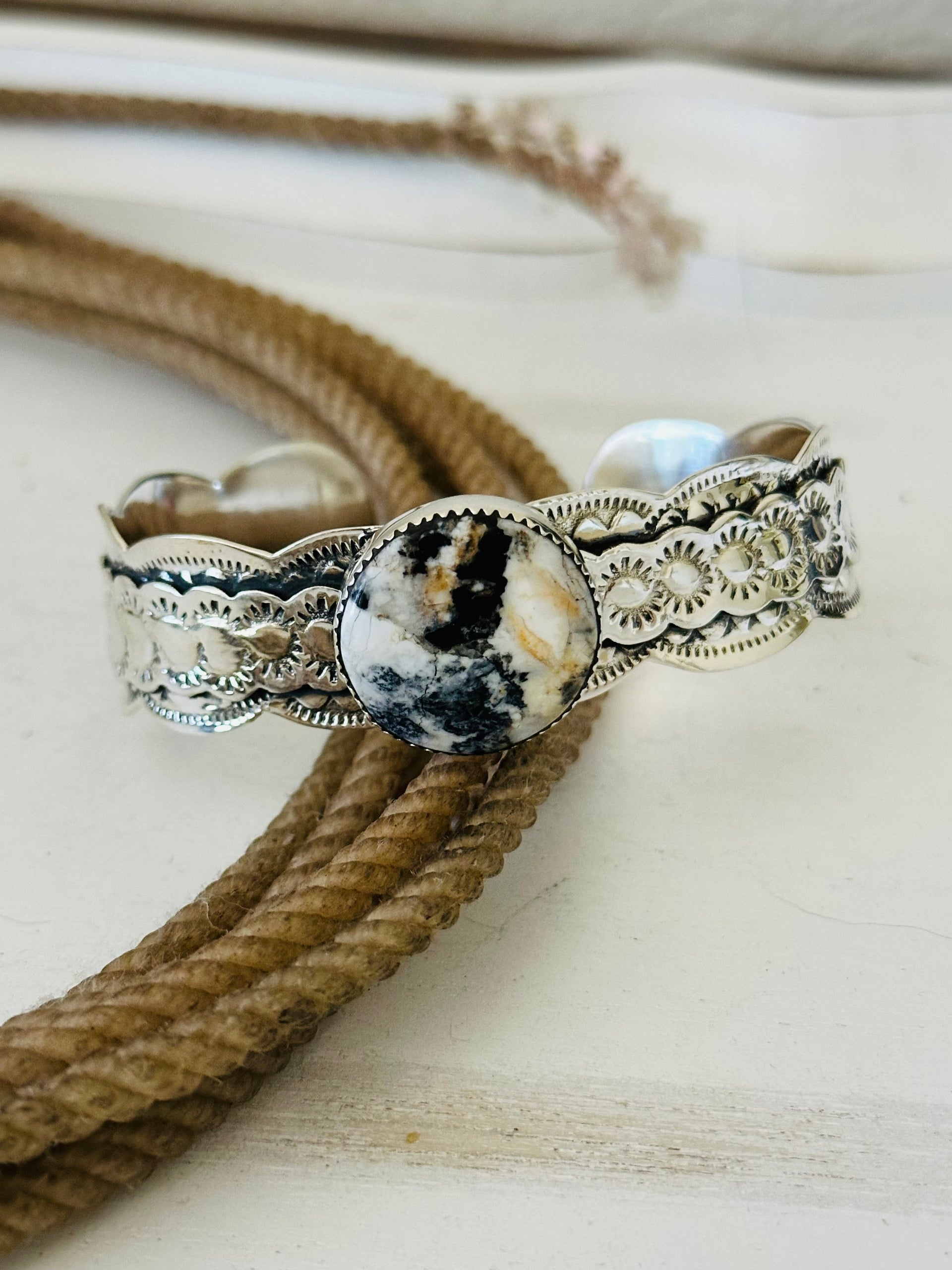 Southwest Made White Buffalo & Sterling Silver Cuff Bracelet
