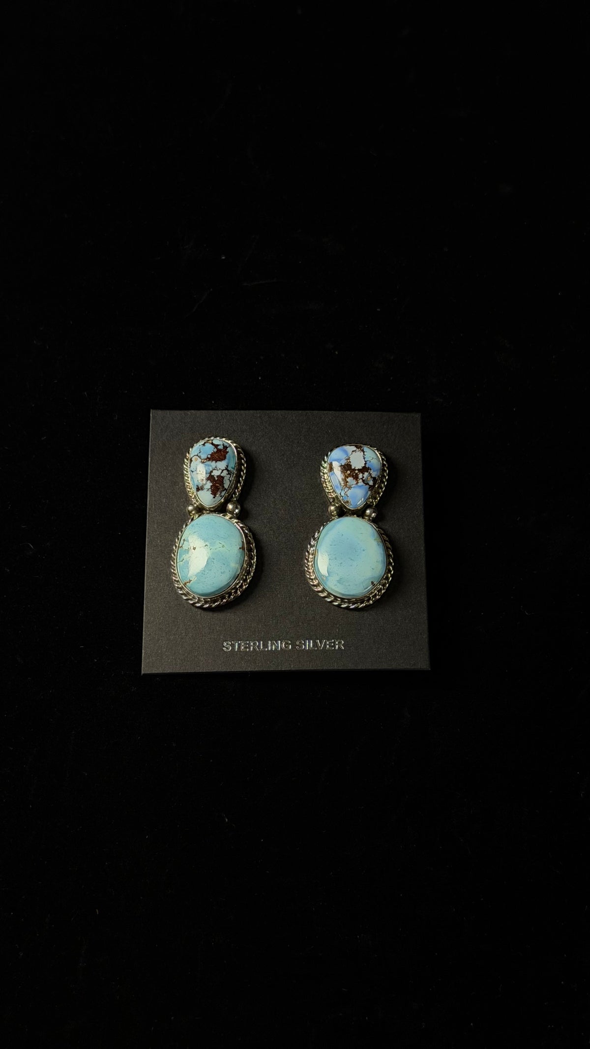 Navajo Made Golden Hill Turquoise & Sterling Silver Post Dangle Earrings