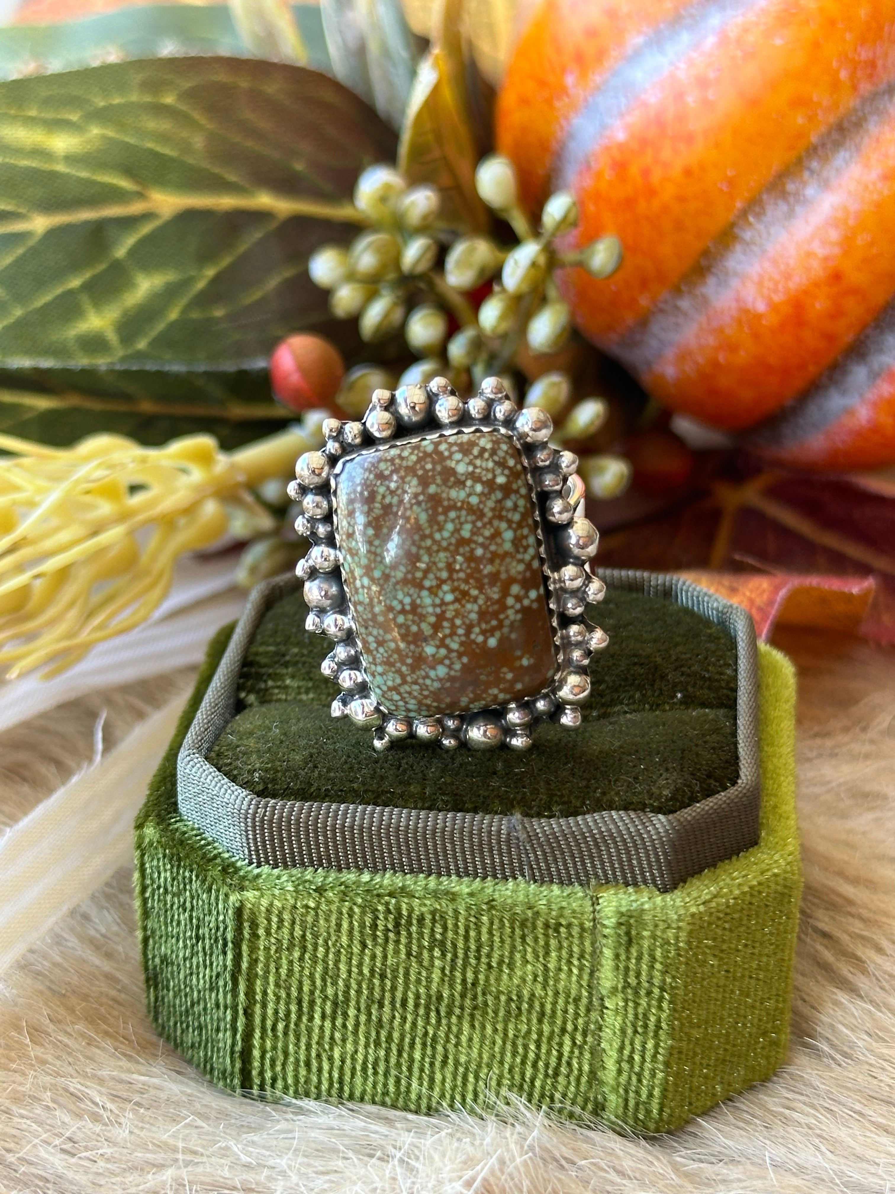 Southwest Handmade #8 Turquoise & Sterling Silver Adjustable Ring