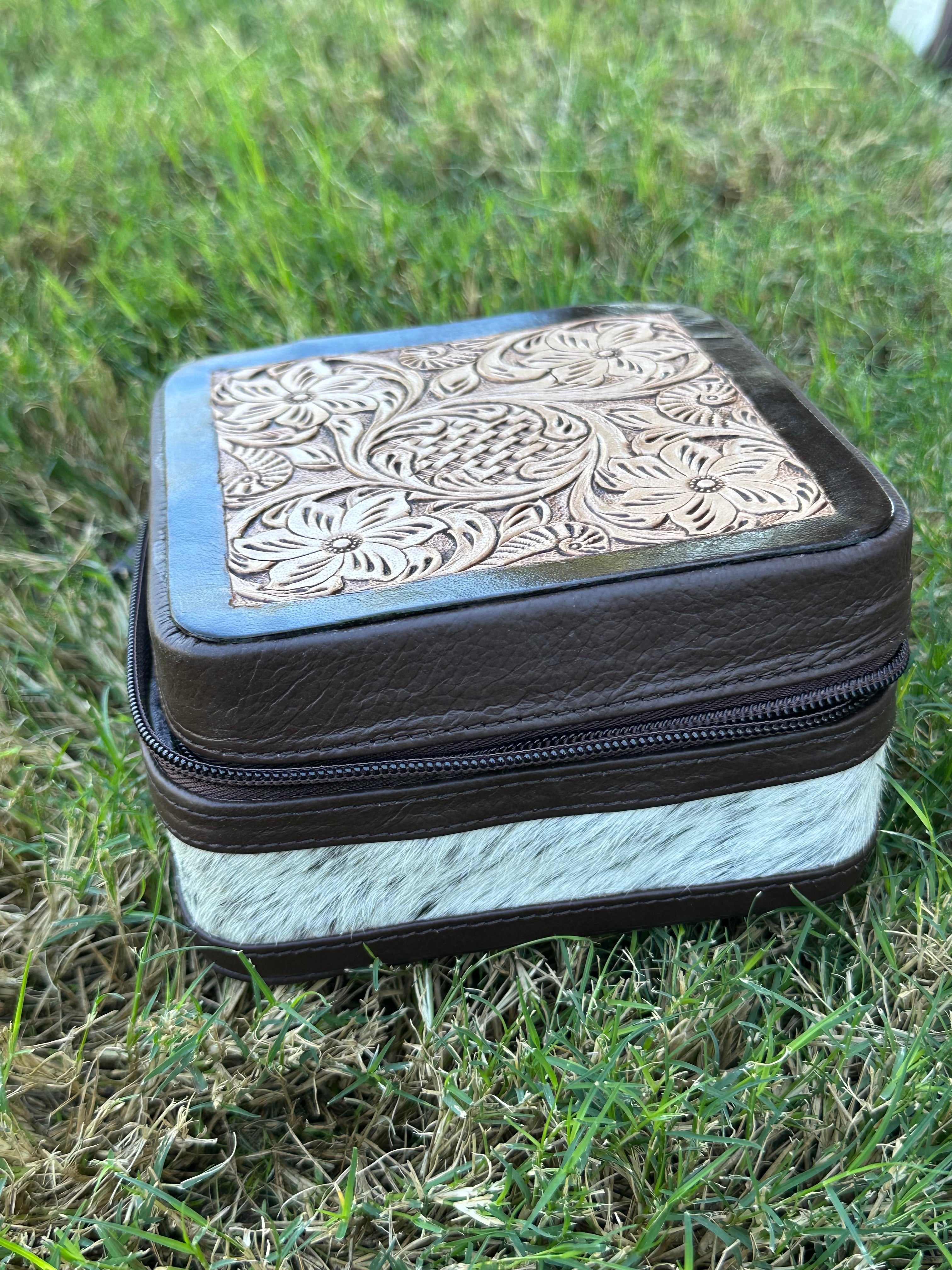 Genuine Tooled Leather Cowhide Jewelry Box