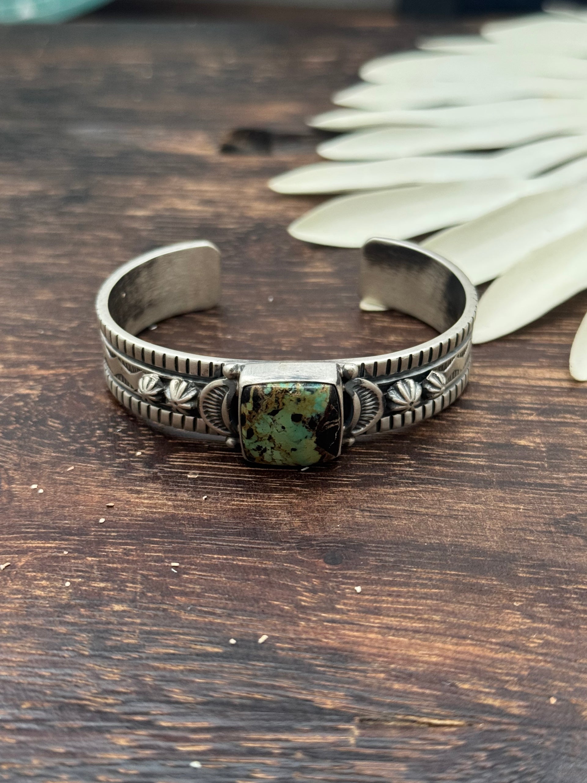 Francis Yazzie Black Jack Turquoise & Sterling Silver Cuff Bracelet