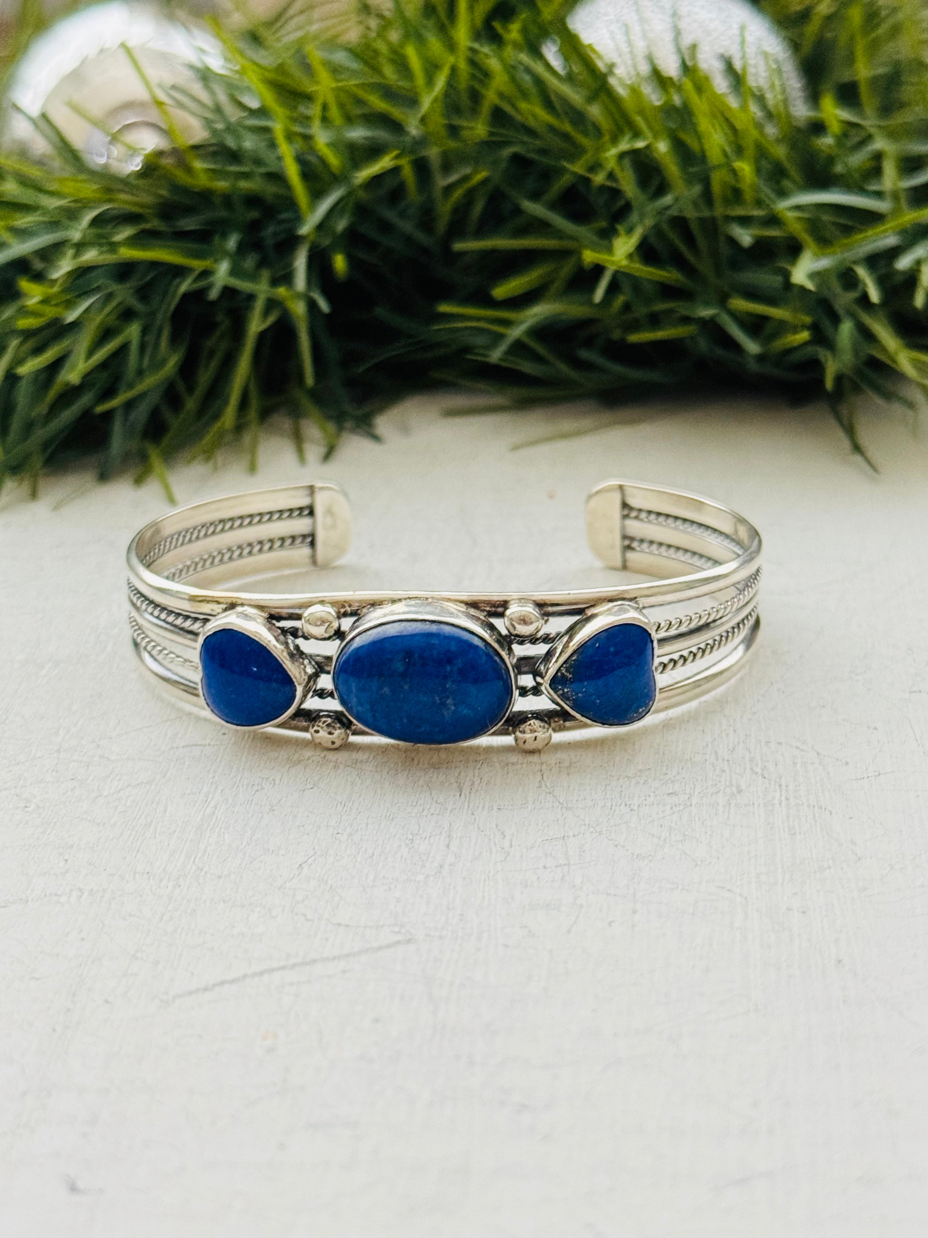 Navajo Made Lapis & Sterling Silver Cuff Bracelet