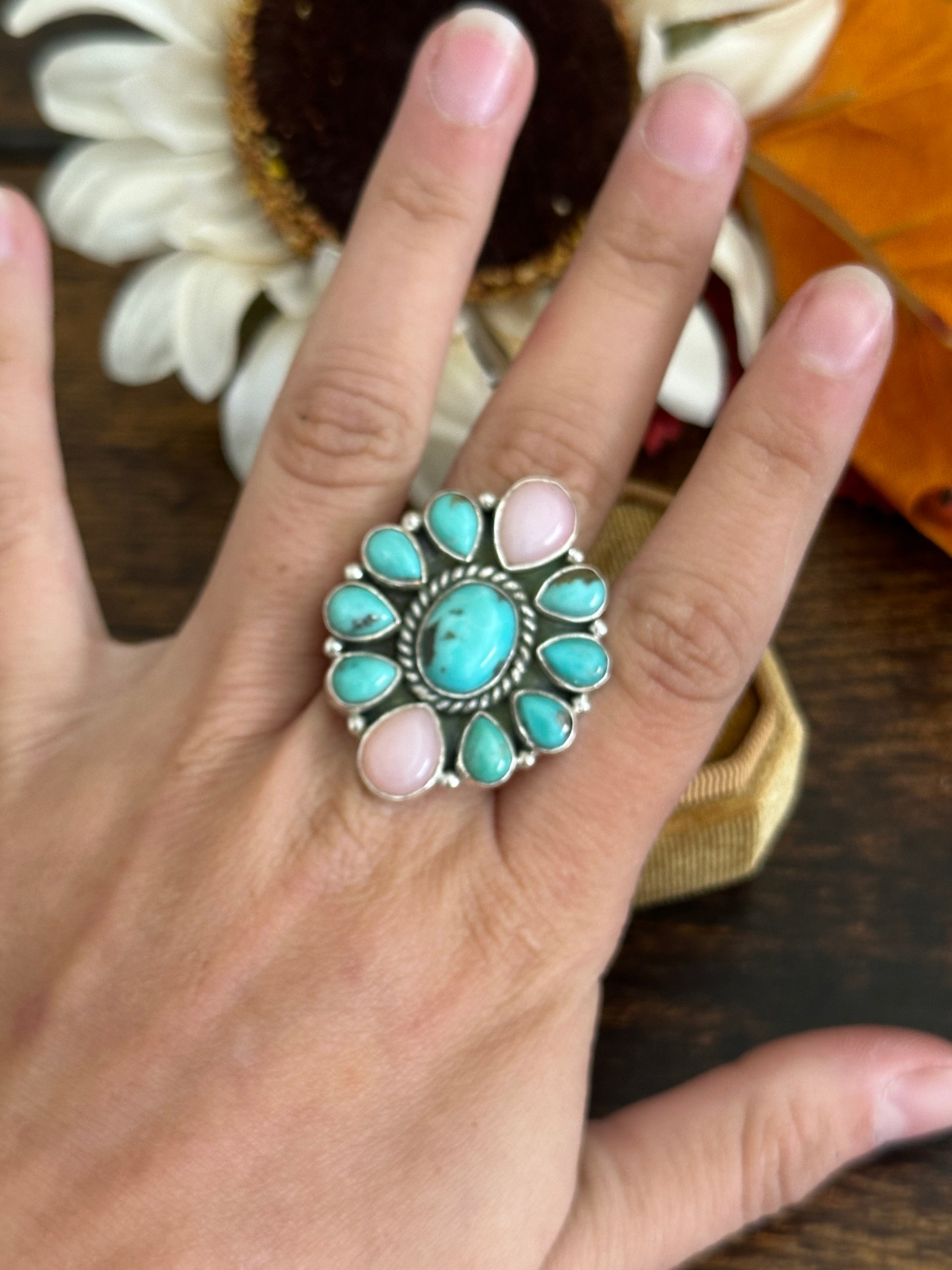 Southwest Handmade Multi Stone & Sterling Silver Adjustable Ring