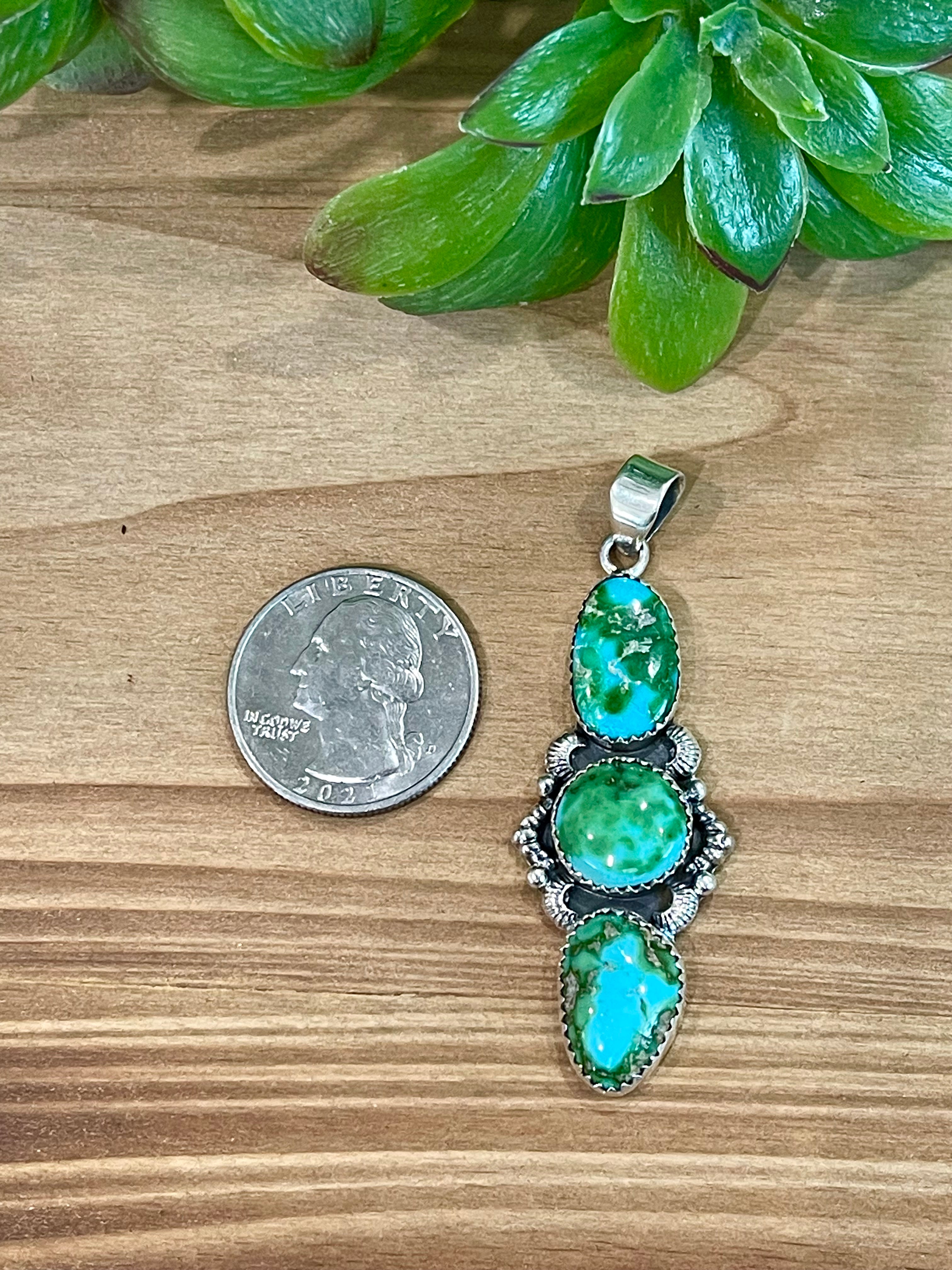 Southwest Handmade Sonoran Mountain Turquoise & Sterling Silver Pendant