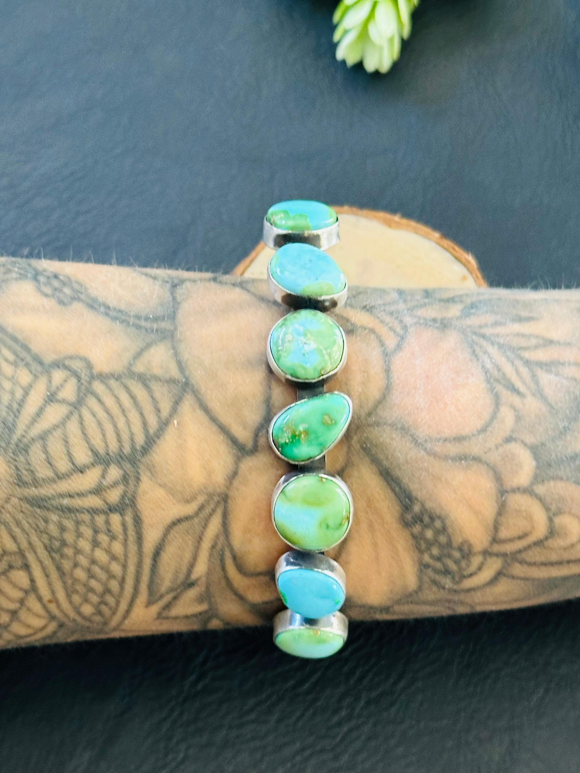 Navajo Made Sonoran Mountain & Sterling Silver Cuff Bracelet