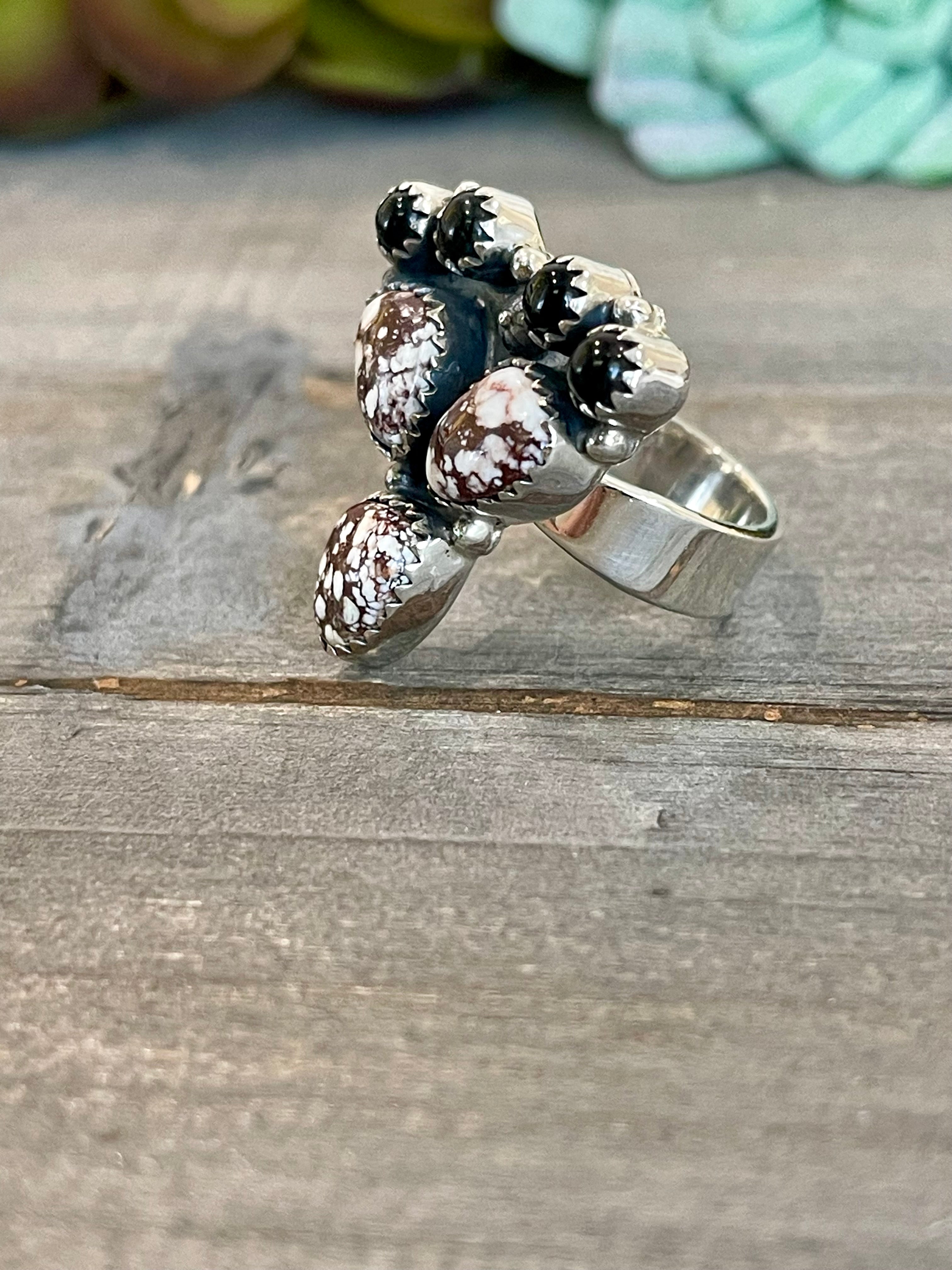 Southwest Handmade Multi Stone & Sterling Silver Adjustable Ring