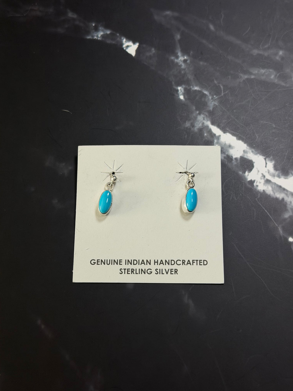 Navajo Made Sleeping Beauty Turquoise & Sterling Silver Post Dangle Earrings