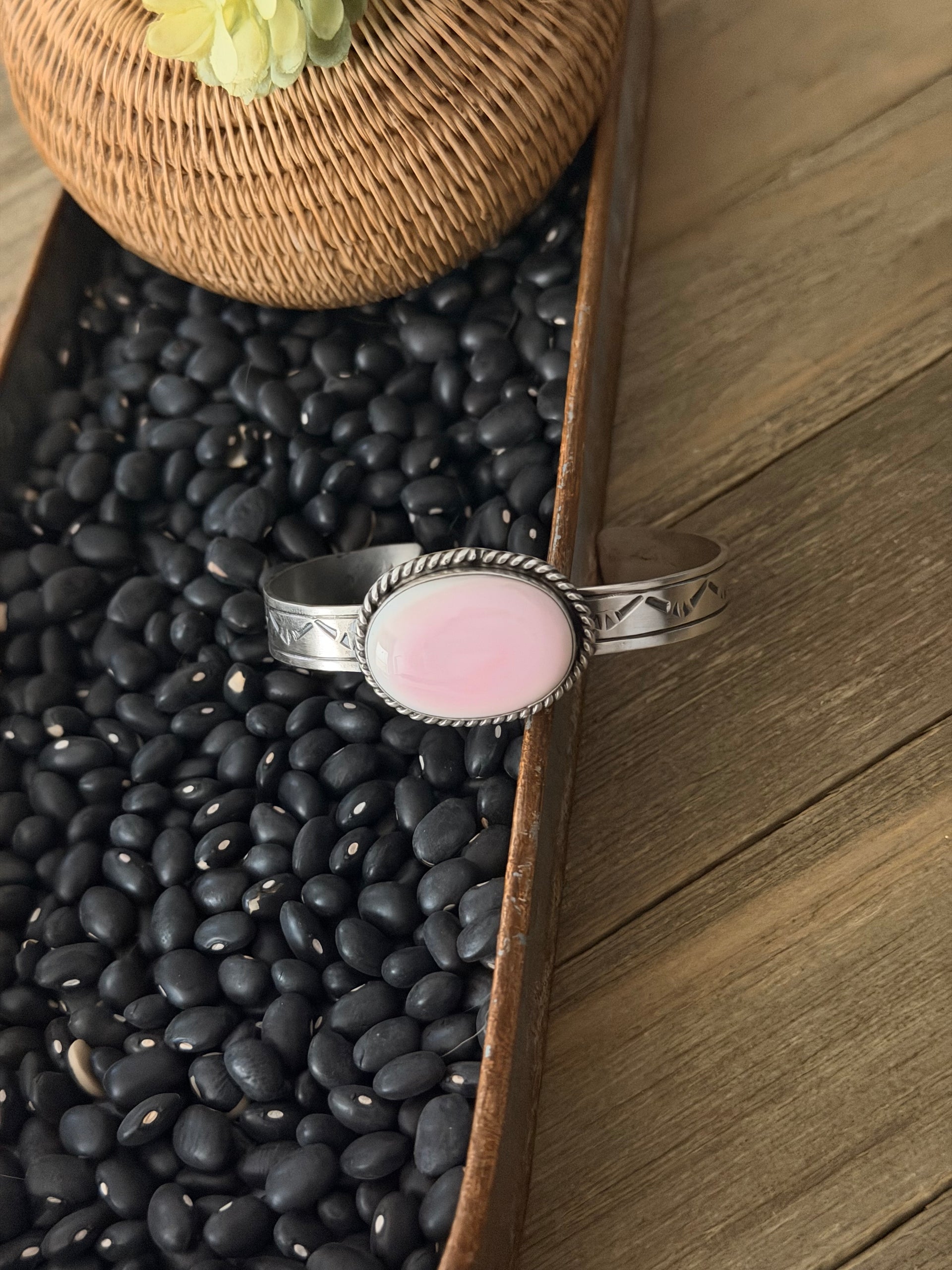 Rick Enriquez Pink Conch & Sterling Silver Cuff Bracelet