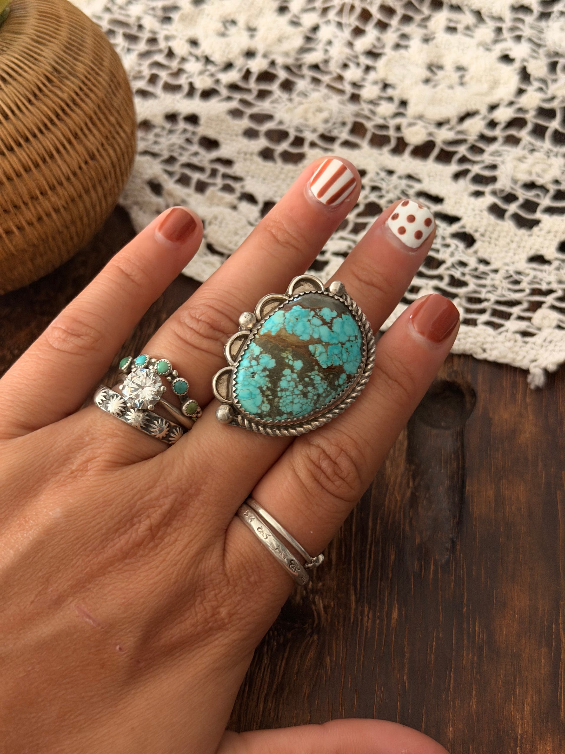 Navajo Made Mine 8 Turquoise & Sterling Silver Adjustable Ring