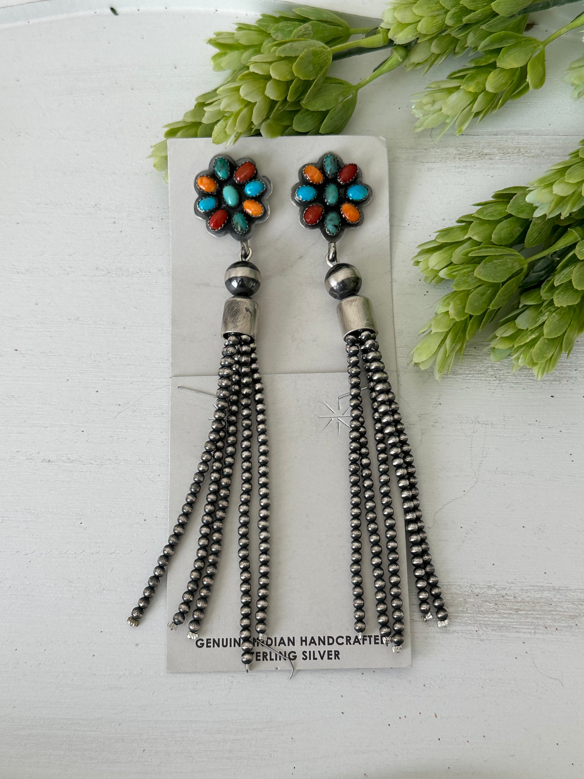 Eleanor Richards Multi Stone & Sterling Silver Post Cluster Dangle Earrings