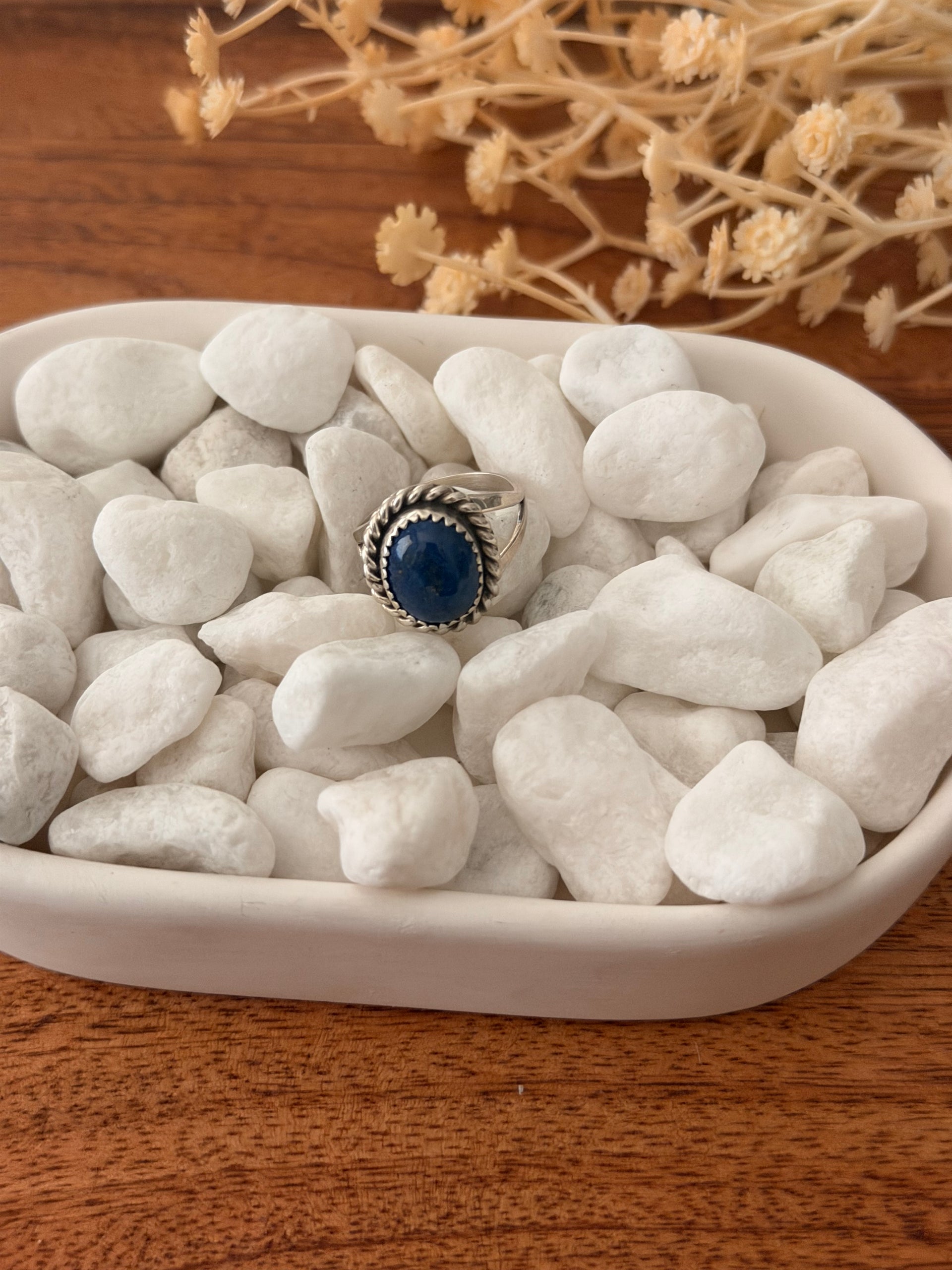 Navajo Made Lapis & Sterling Silver Ring Size 6.5