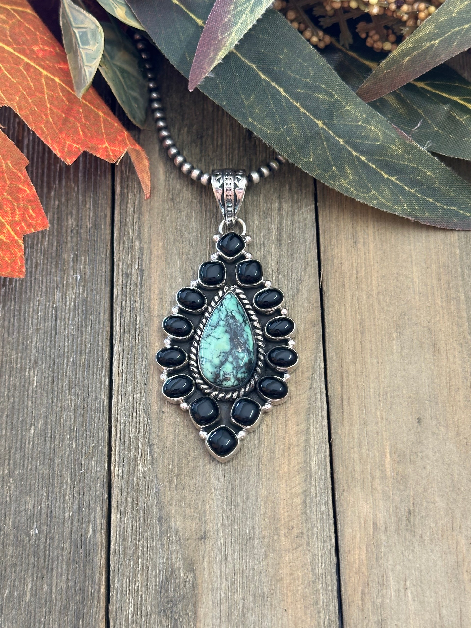 Southwest Handmade Multi Stone & Sterling Silver Cluster Pendant