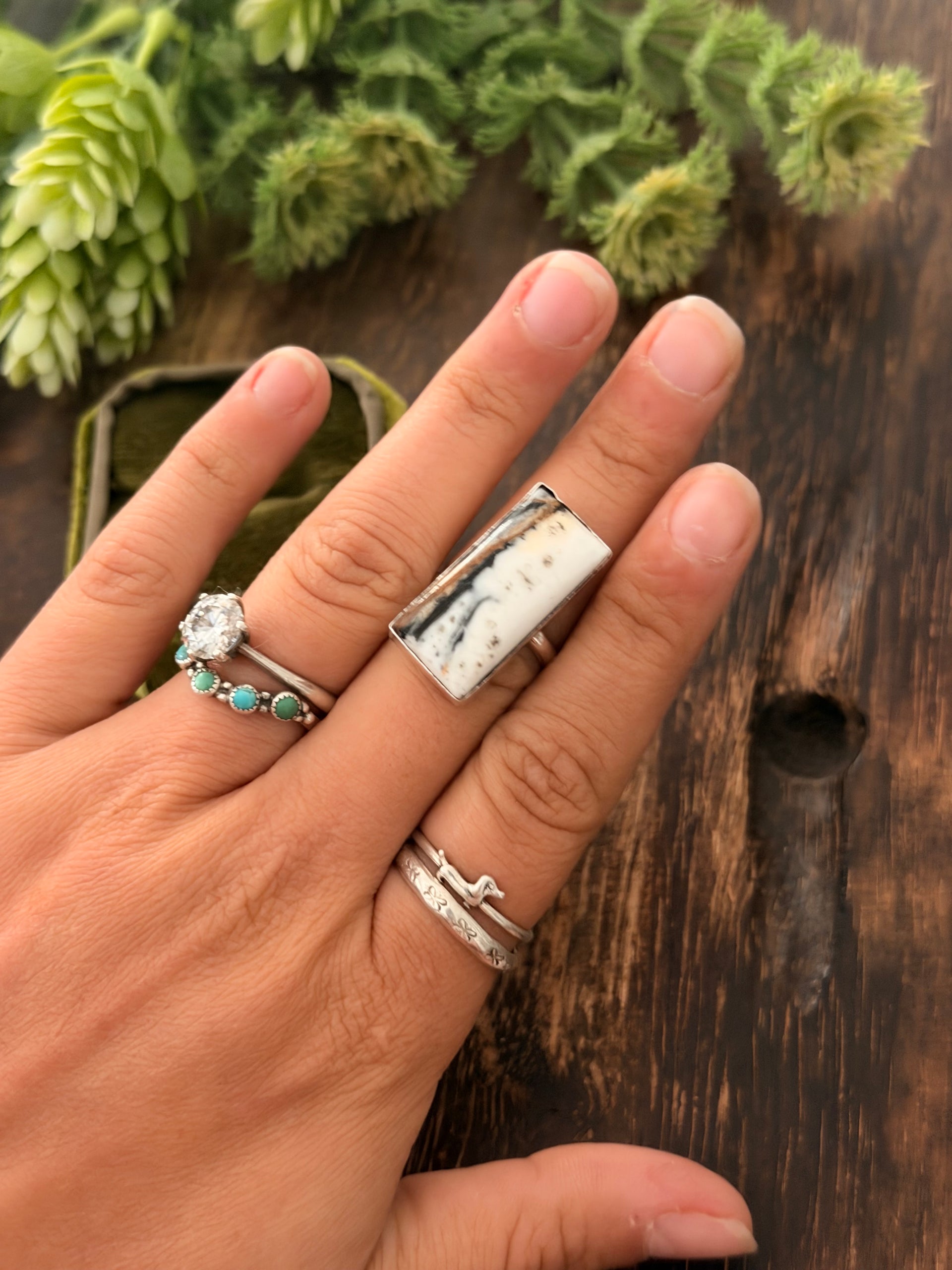 Navajo Made White Buffalo & Sterling Silver Adjustable Ring