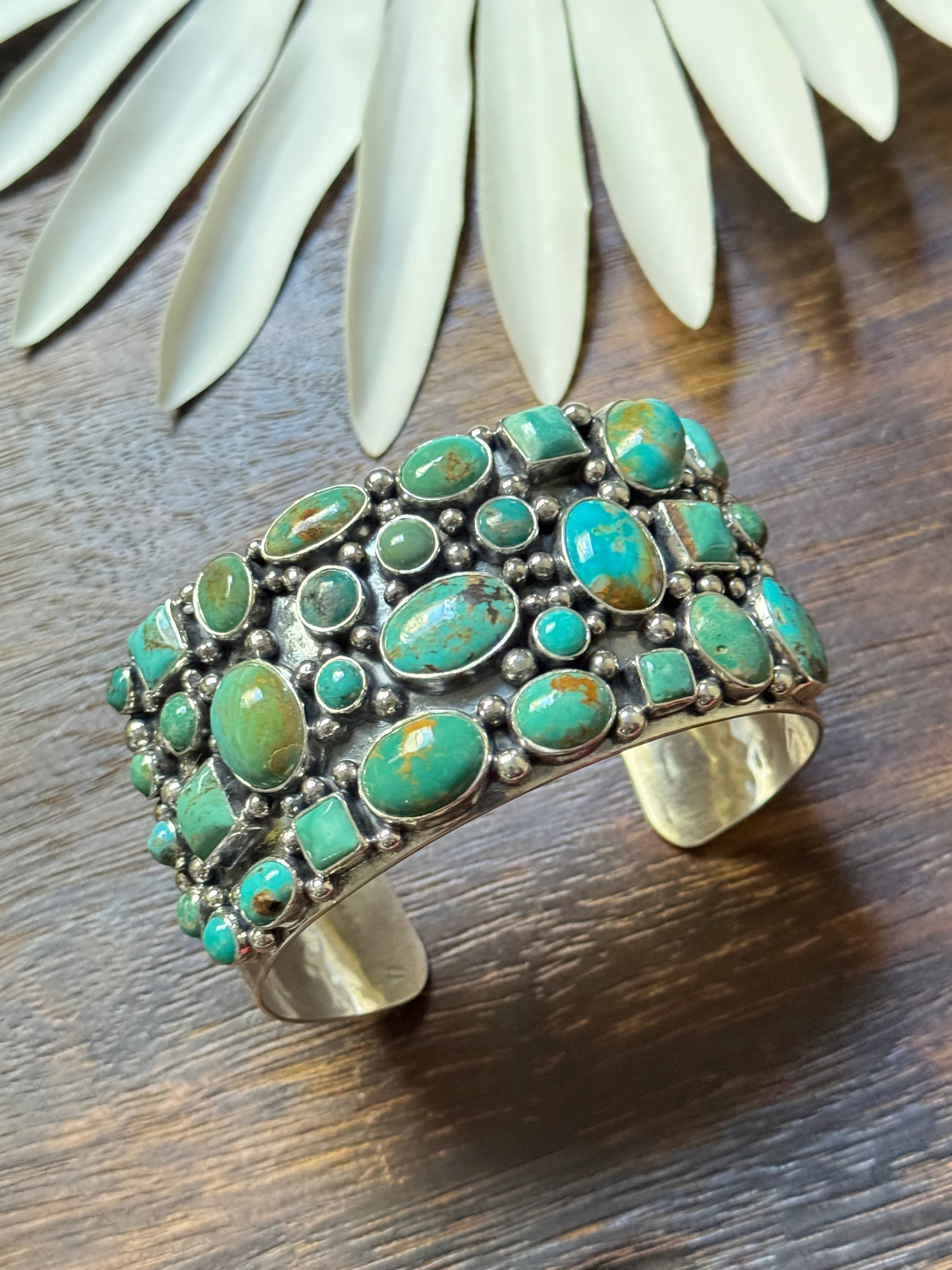 Larry Kaye Multi Turquoise & Sterling Silver Cluster Cuff Bracelet