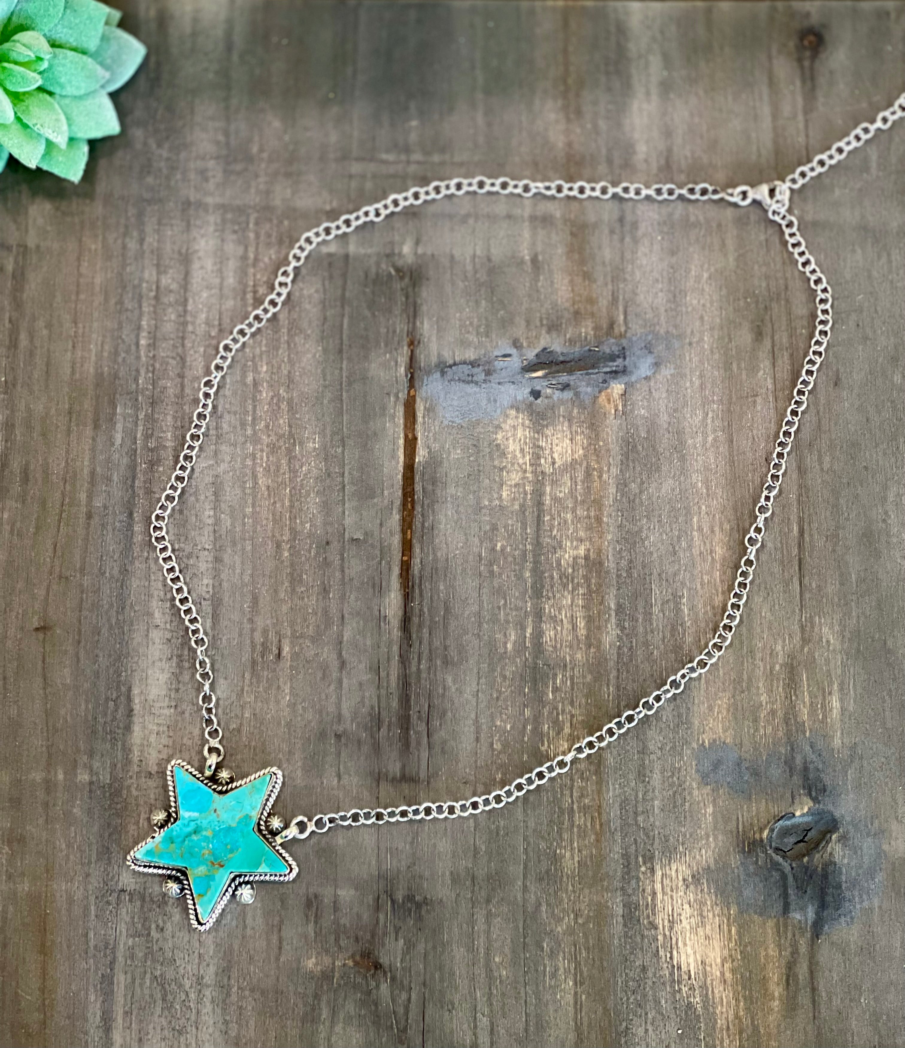 Southwest Handmade Kingman Turquoise & Sterling Silver Star Necklace