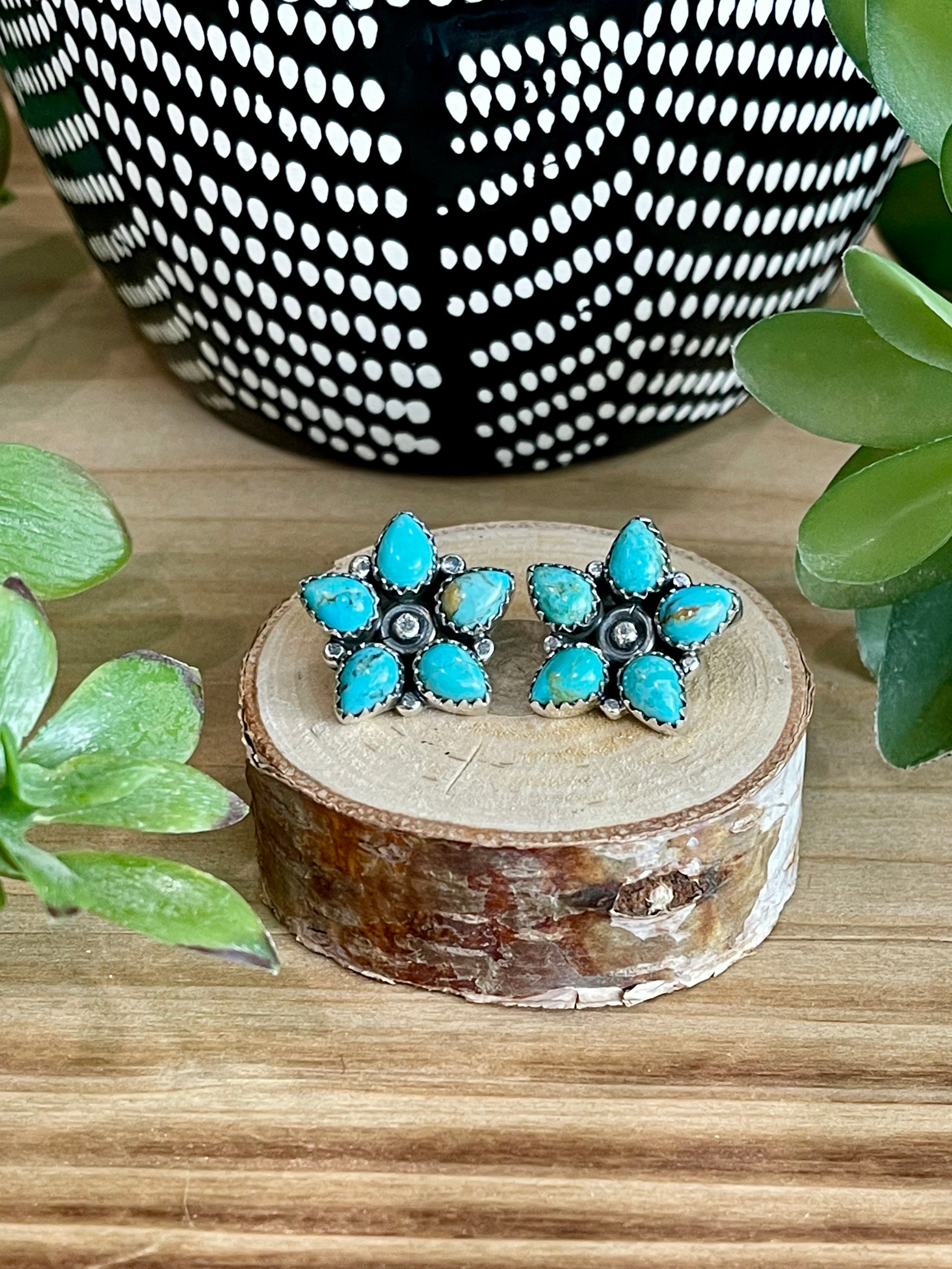 Southwest Handmade Turquoise & Sterling Silver Star Cluster Post Earrings