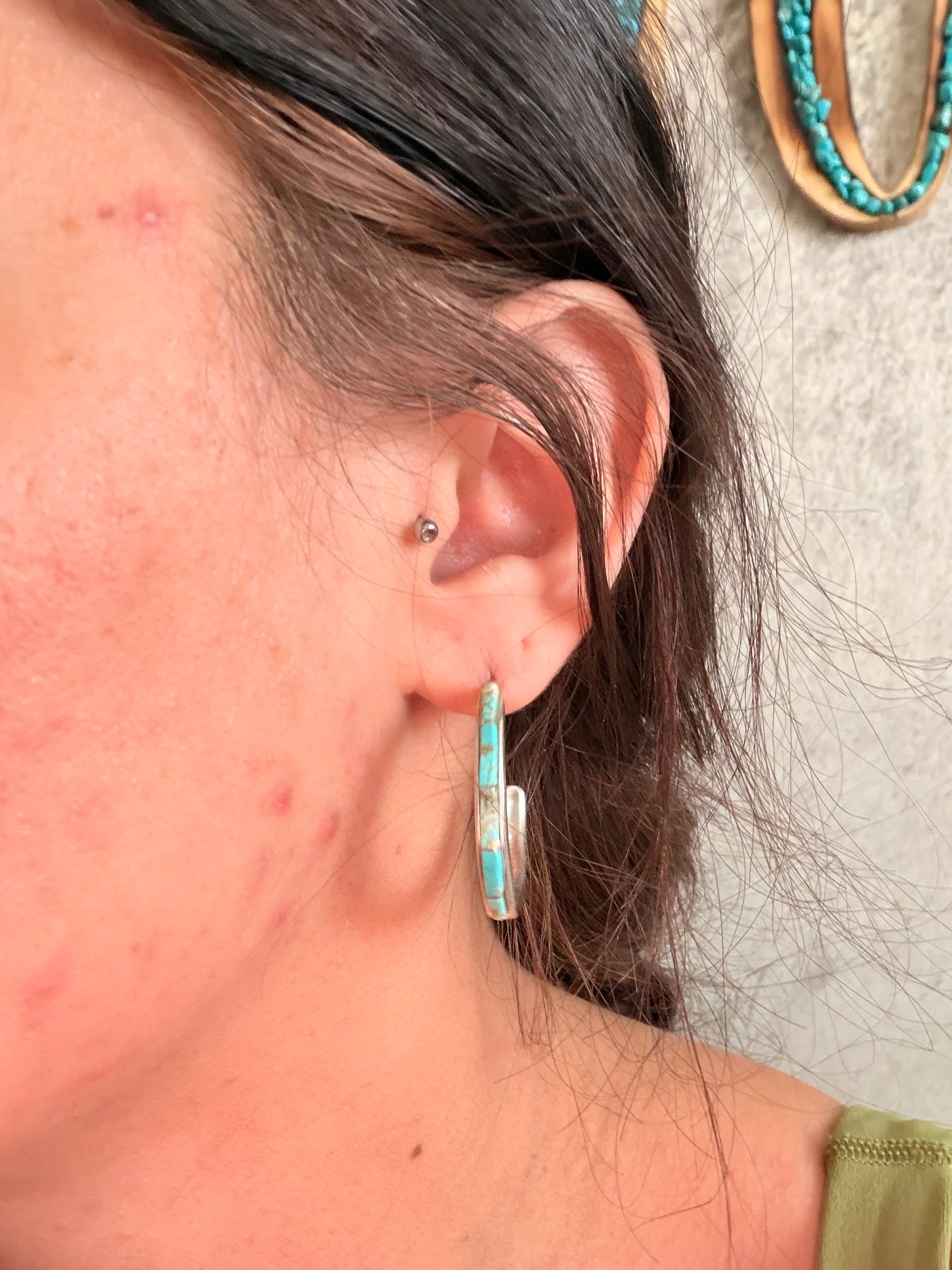 Navajo Made Mine 8 Sterling Silver Post Hoop Earrings