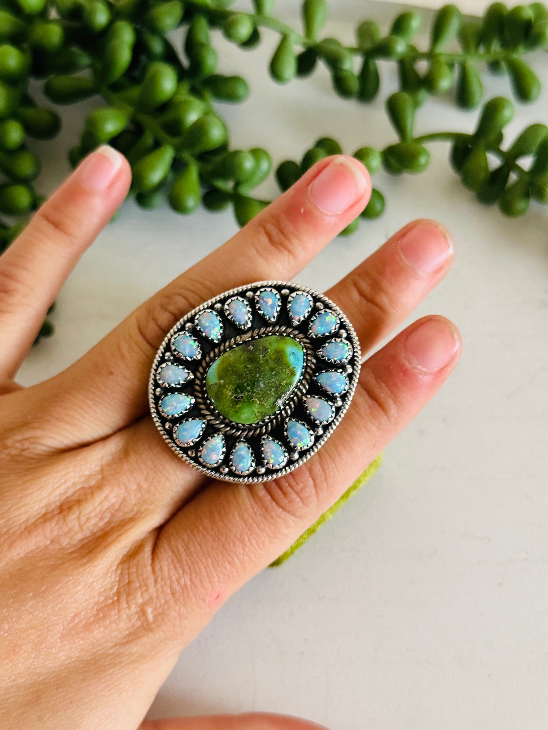 Southwest Handmade Multi Stone & Sterling Silver Adjustable Cluster Ring