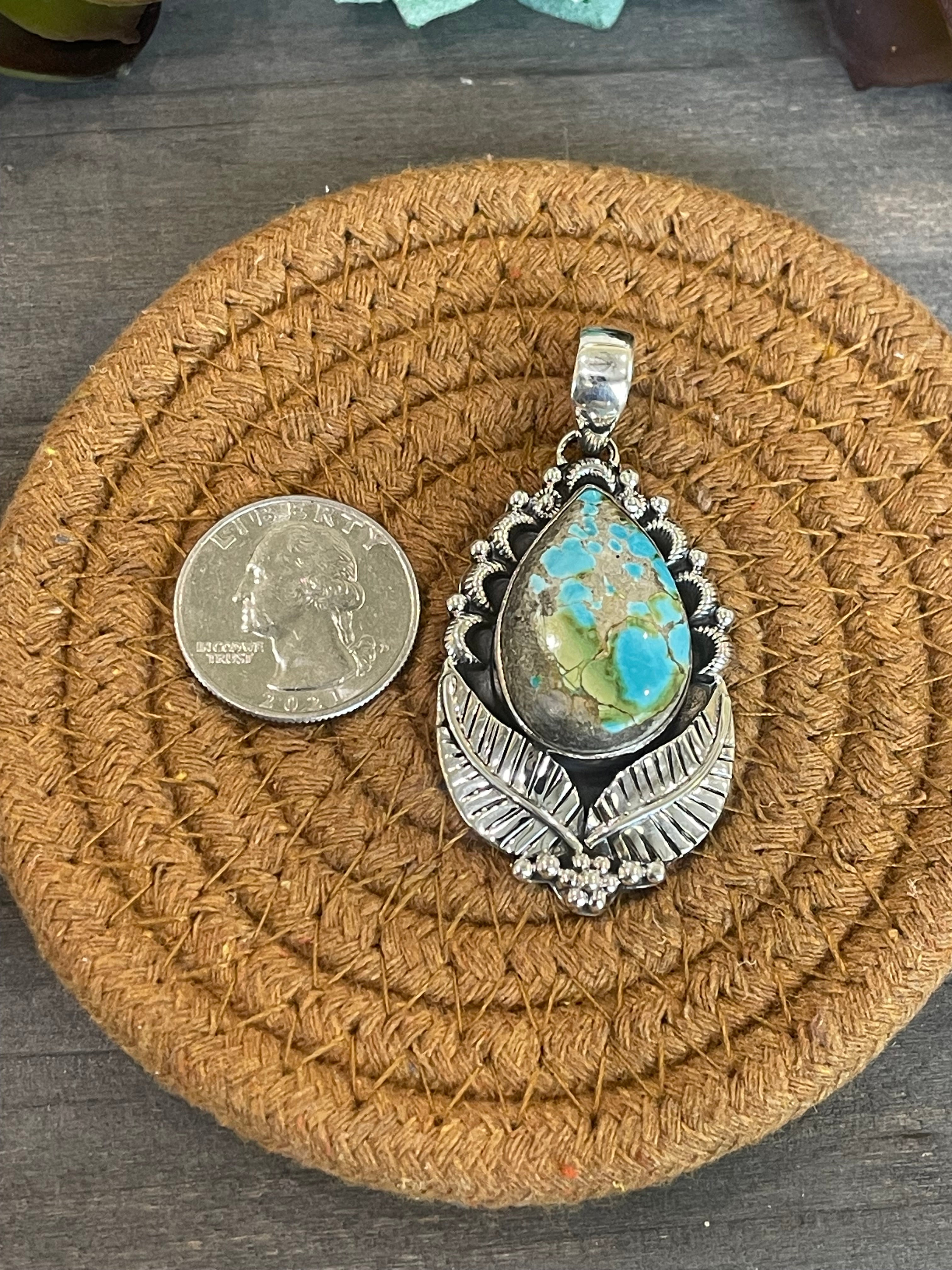 Southwest Handmade Sonoran Mountain Turquoise & Sterling Silver Pendant