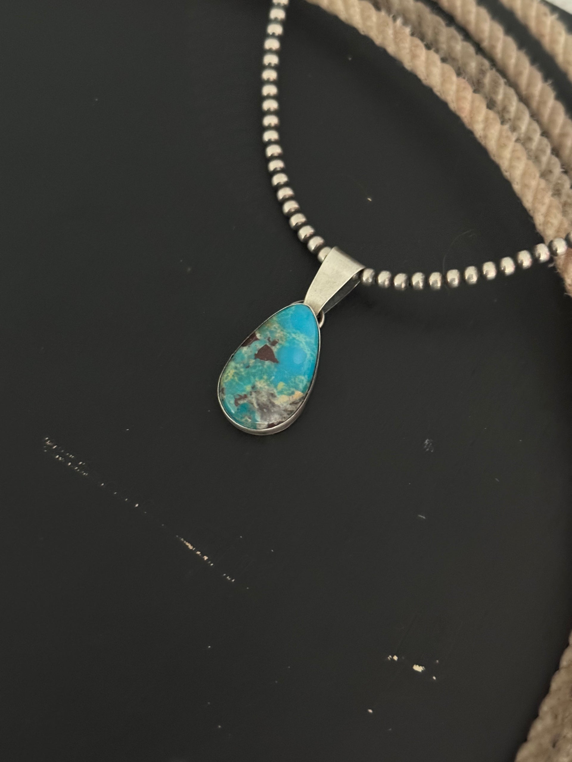 Navajo Made Kingman Turquoise & Sterling Silver Pendant
