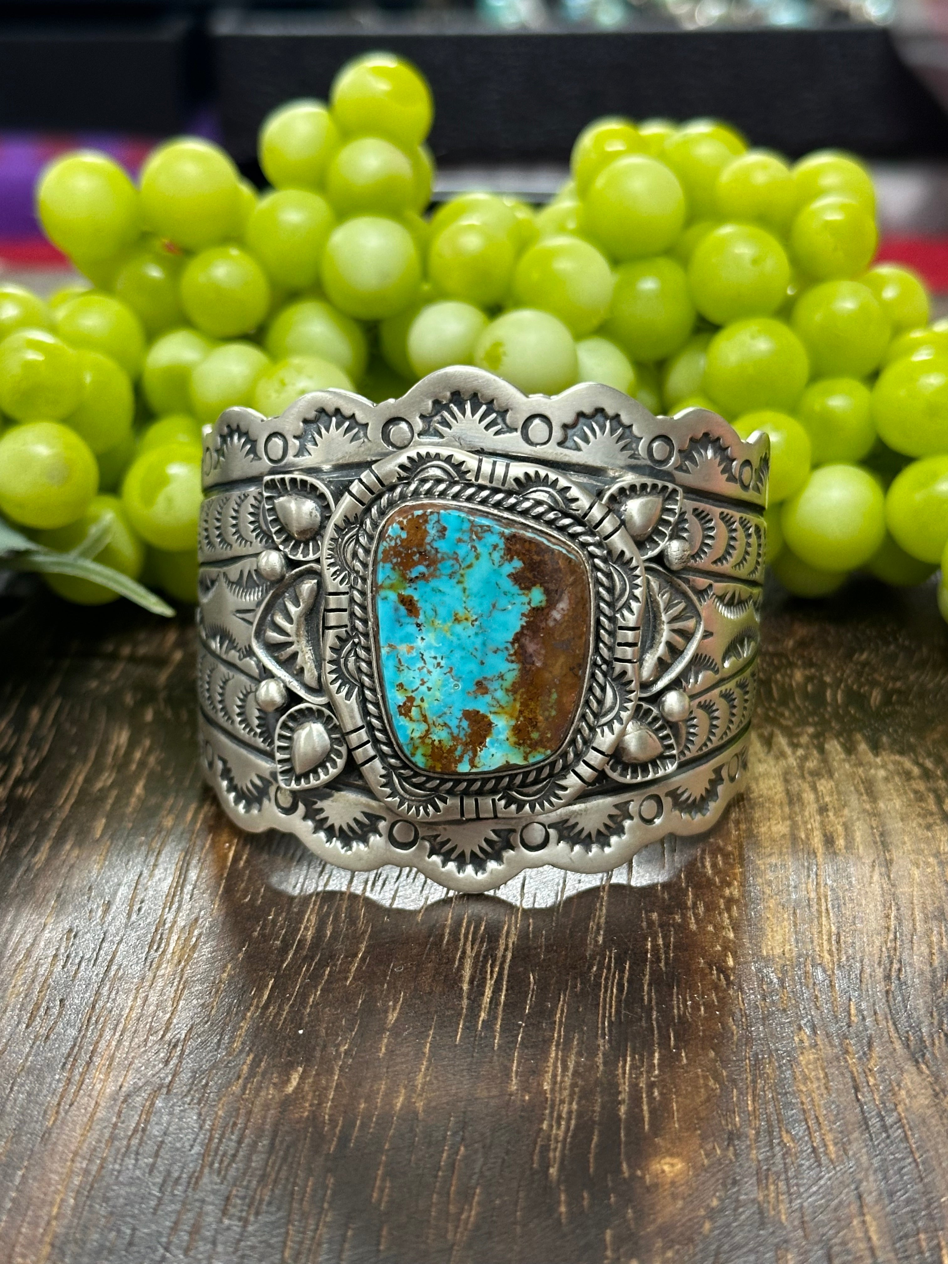 Russel Sam Number 8 Turquoise & Sterling Silver Cuff Bracelet