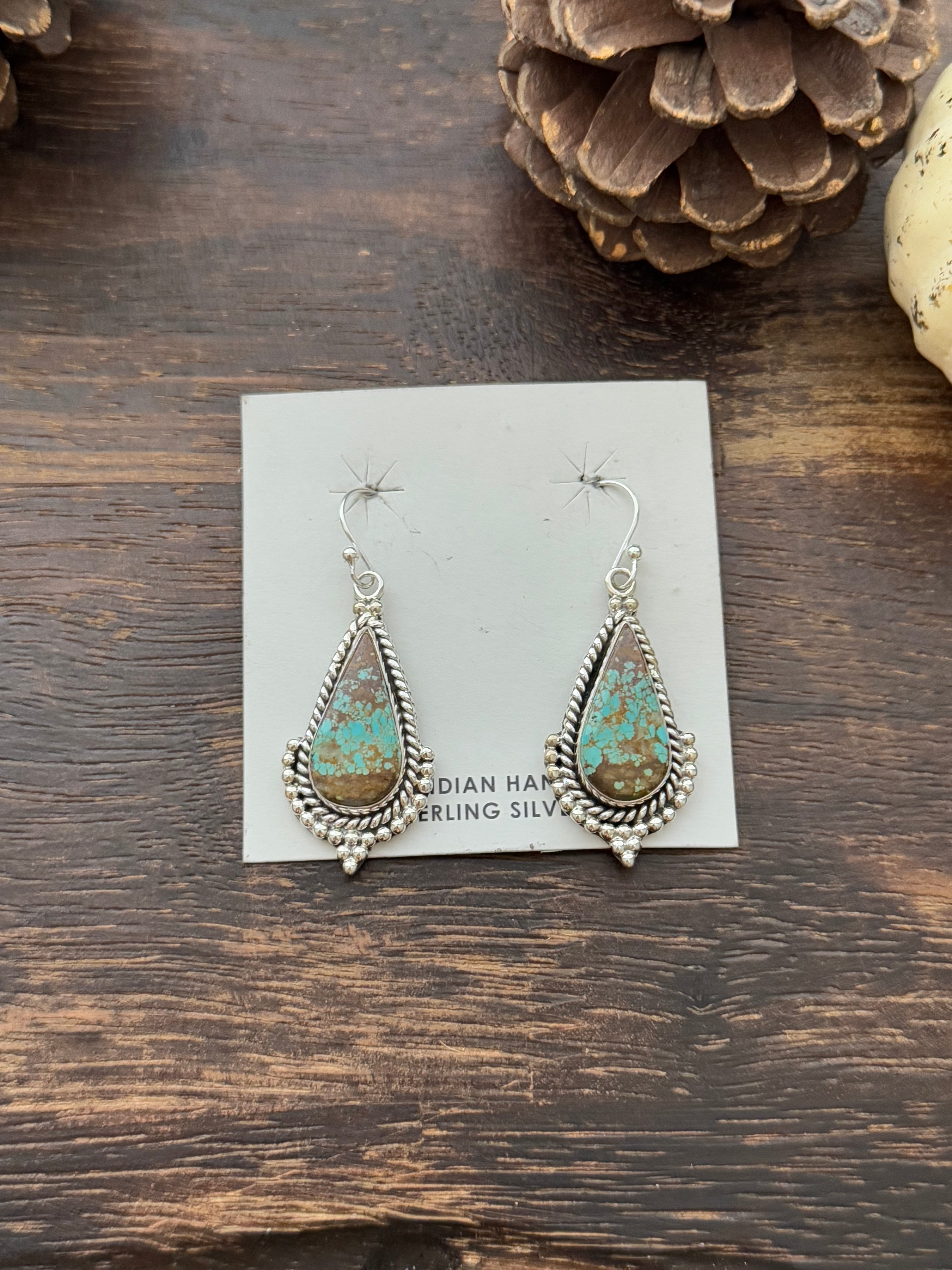 Southwest Handmade #8 Turquoise & Sterling Silver Dangle Earrings