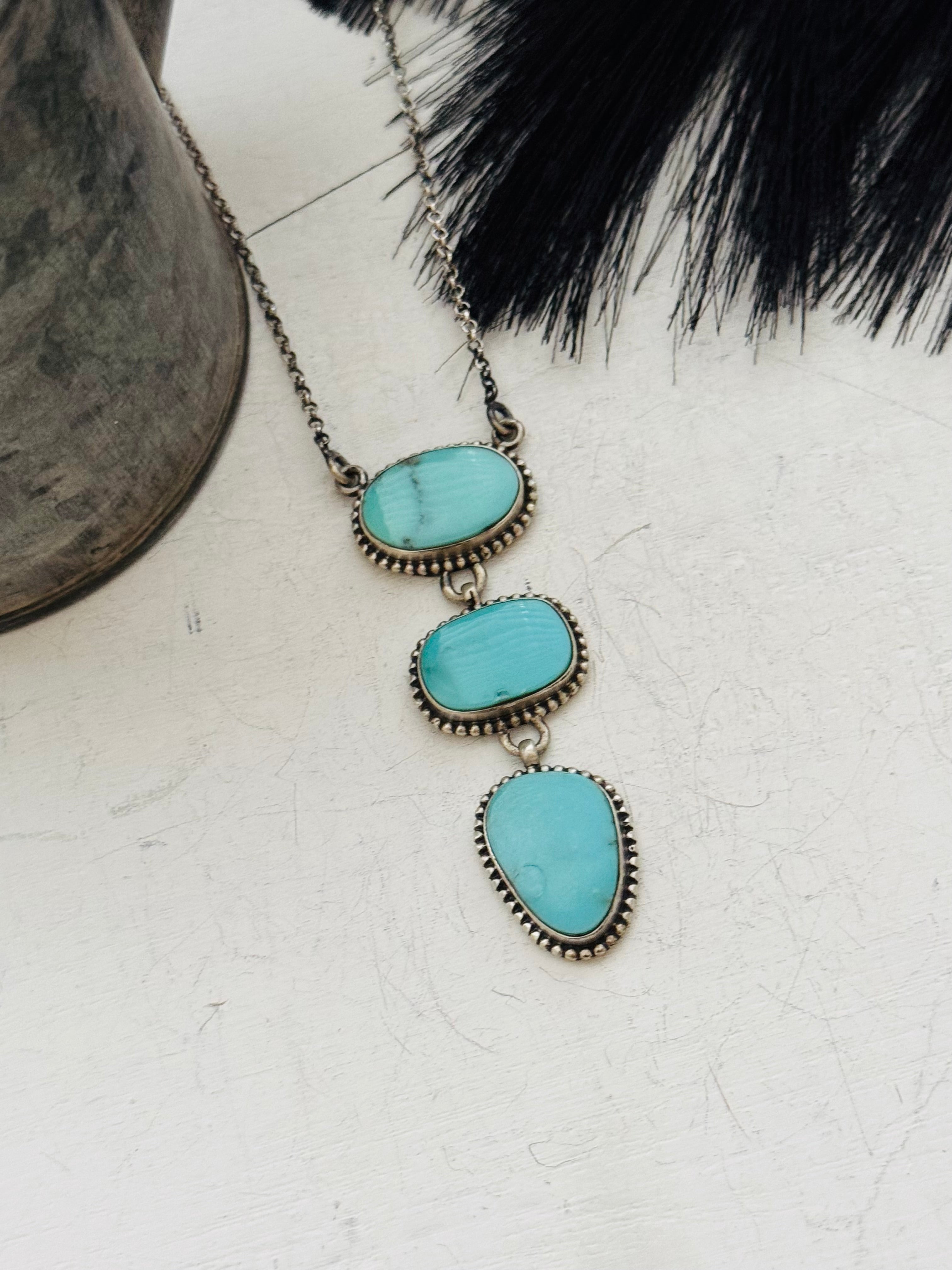 Southwest Handmade Kingman Turquoise & Sterling Silver Chain Necklace