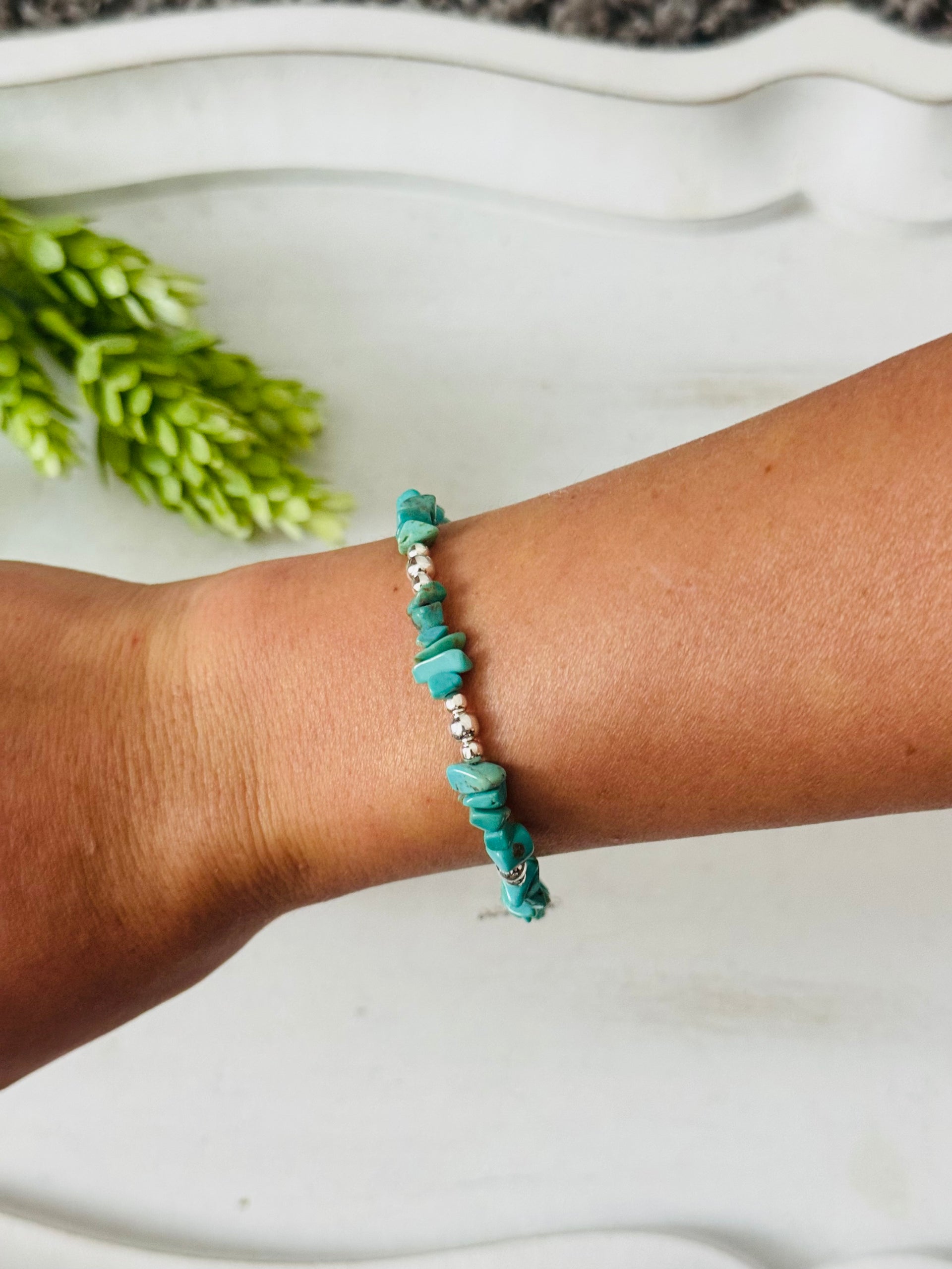 Navajo Strung Kingman Turquoise & Sterling Silver Pearl Beaded Bracelet