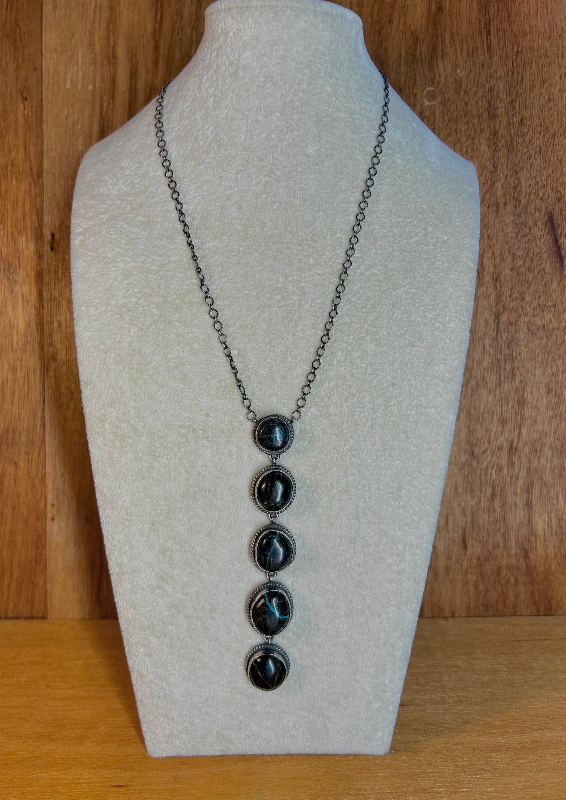 Peggy Skeets Blue Moon Turquoise & Sterling Sliver Drop Necklace